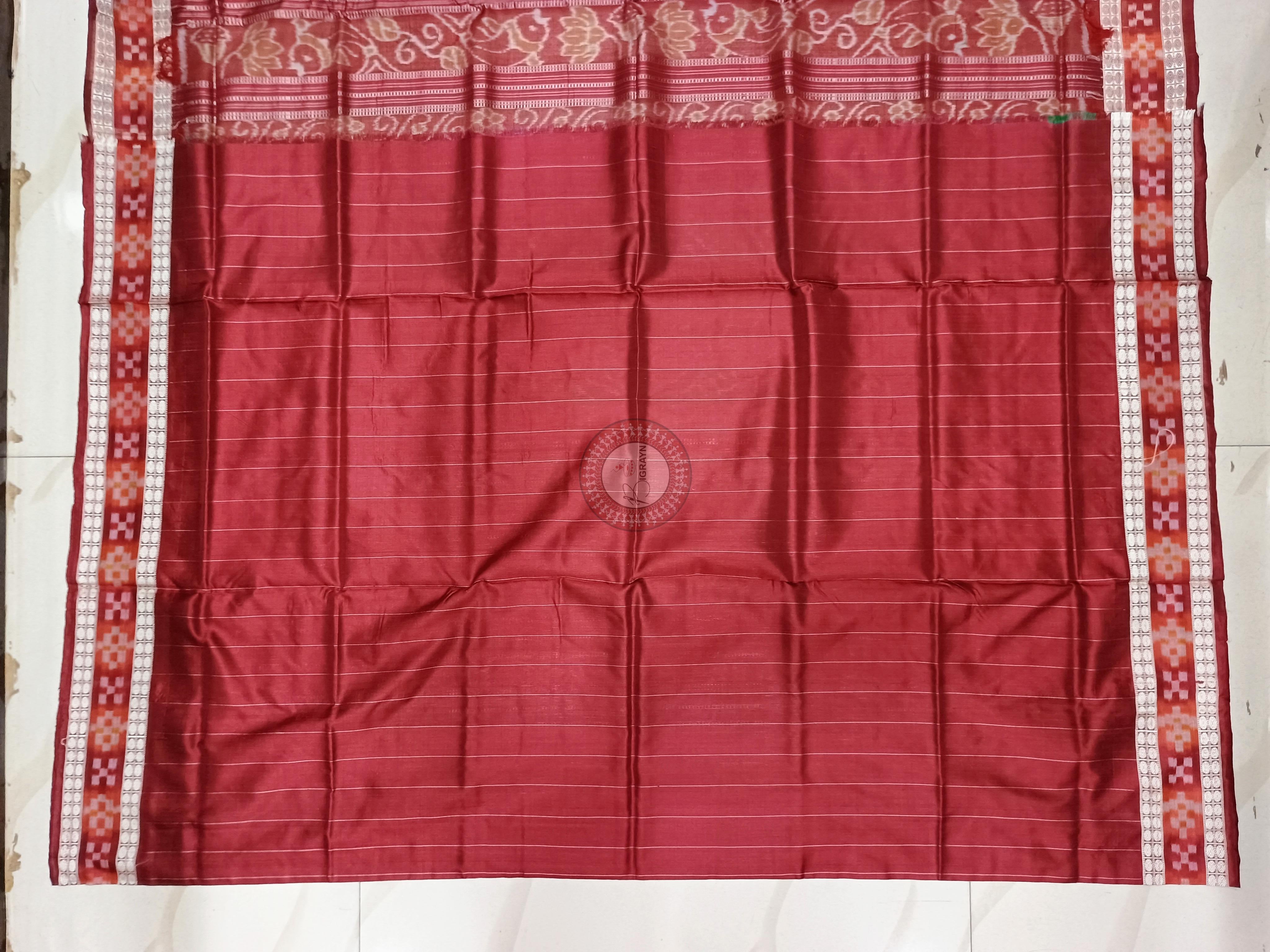 Green Maroon Sakta Border Odisha Handloom Bomkai Silk Saree