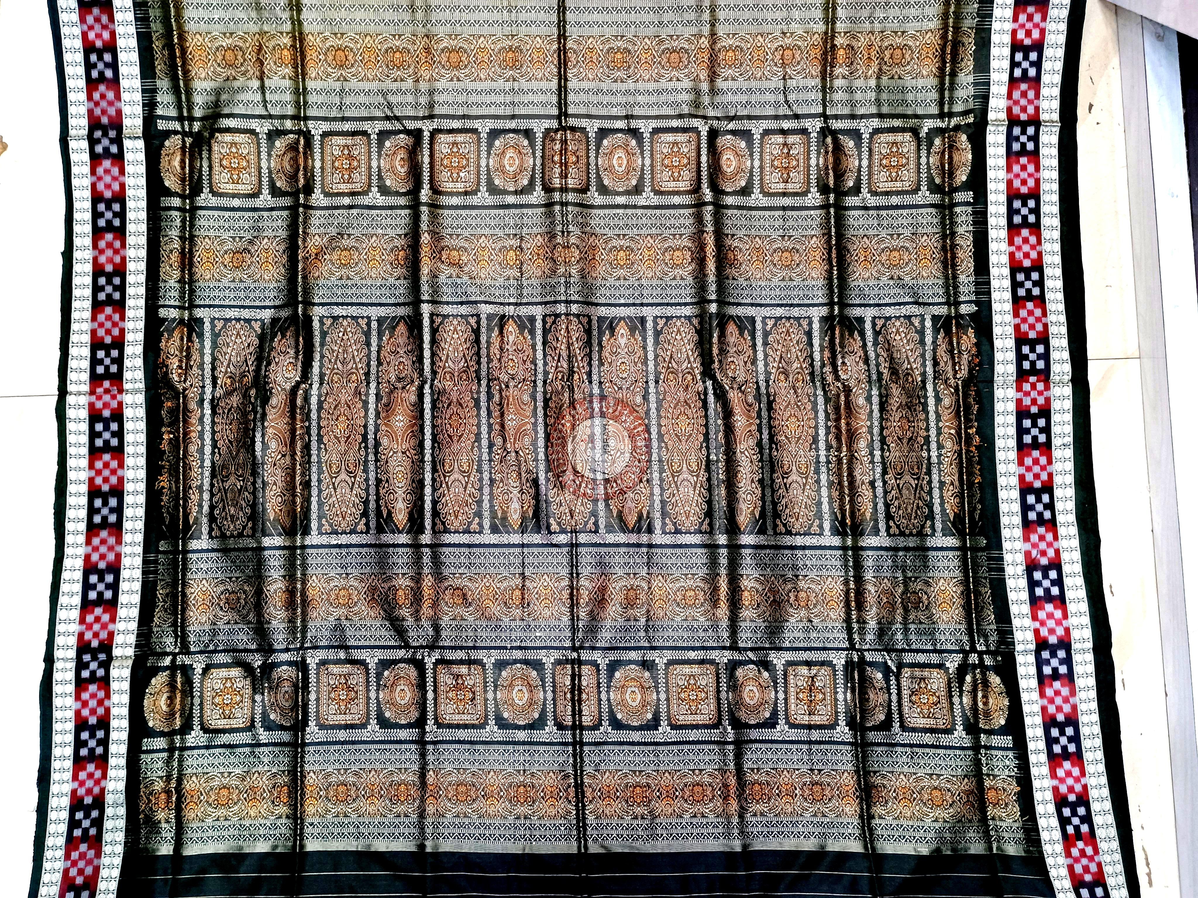 Yellow Black Sakta Border Odisha Handloom Bomkai Silk Saree