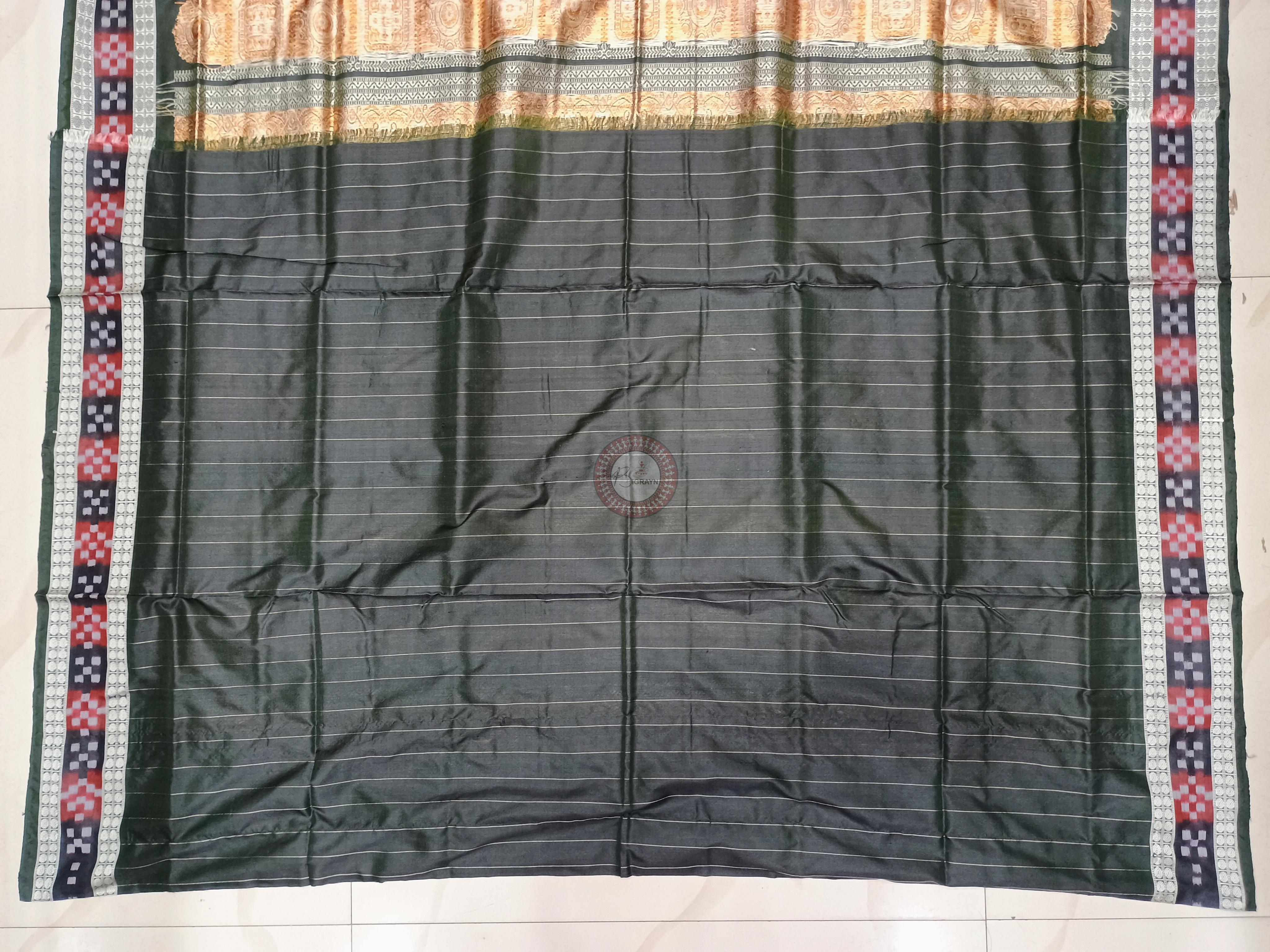 Yellow Black Sakta Border Odisha Handloom Bomkai Silk Saree