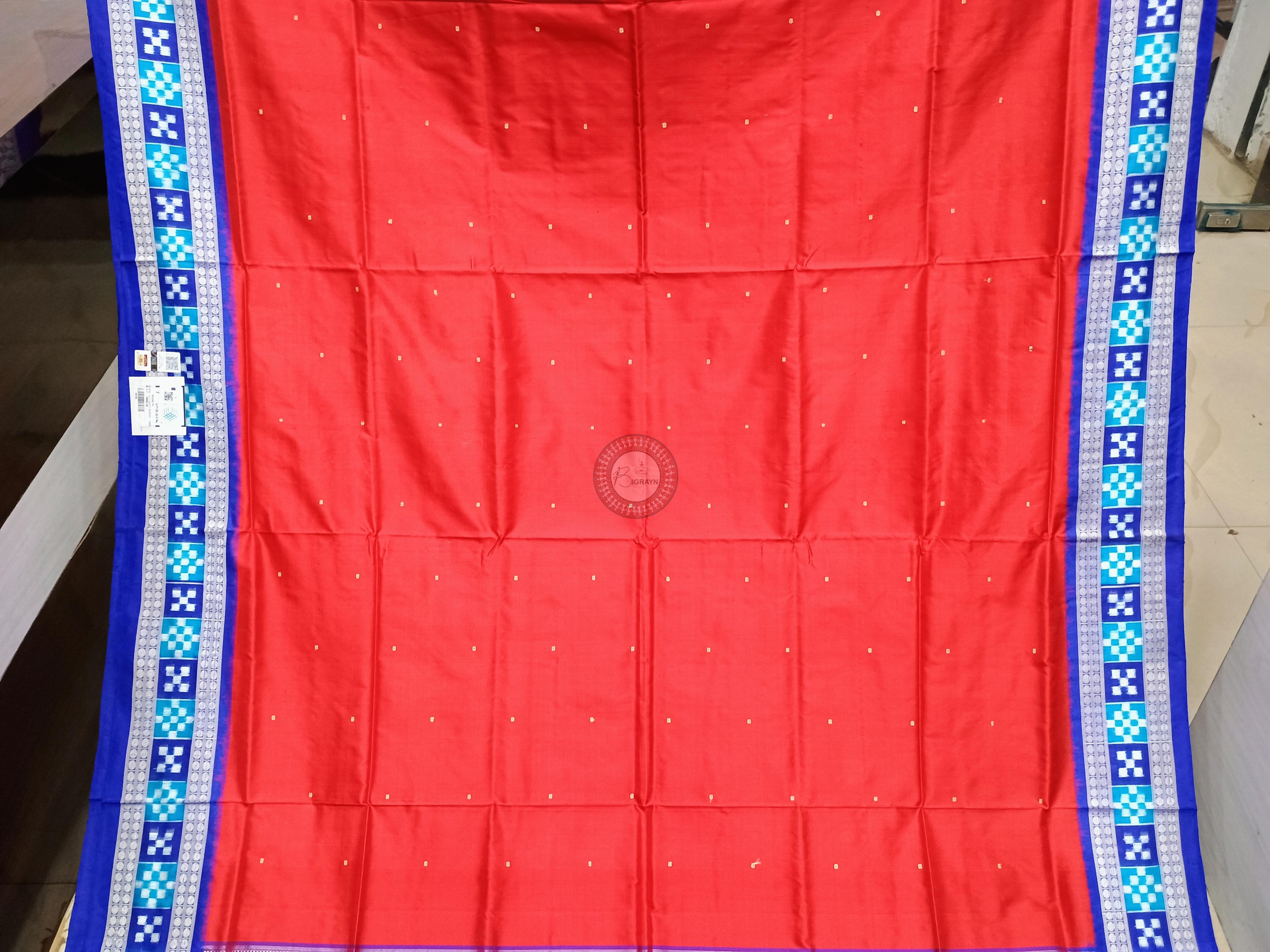 Red Blue Sakta Border Odisha Handloom Bomkai Silk Saree