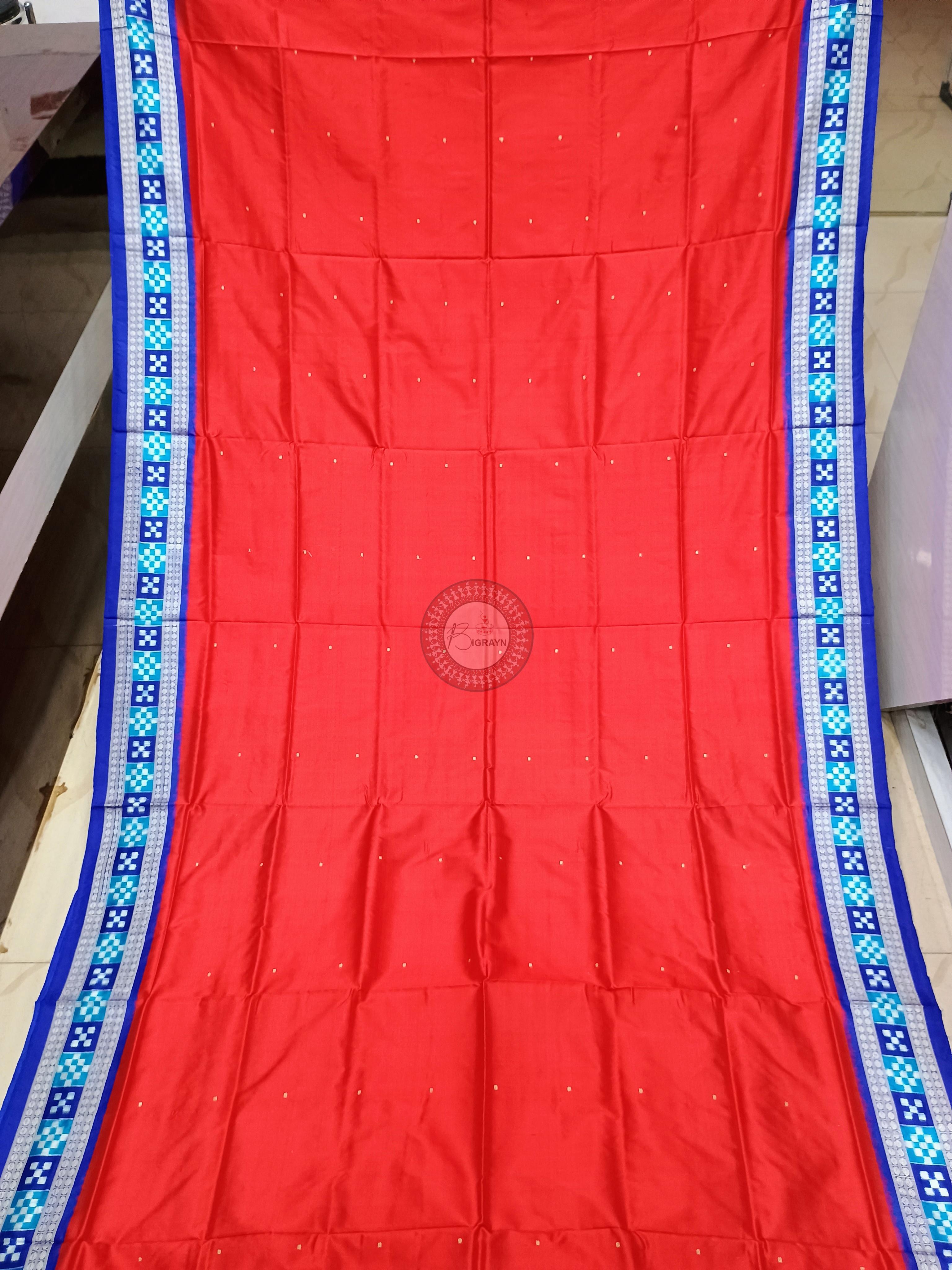 Red Blue Sakta Border Odisha Handloom Bomkai Silk Saree