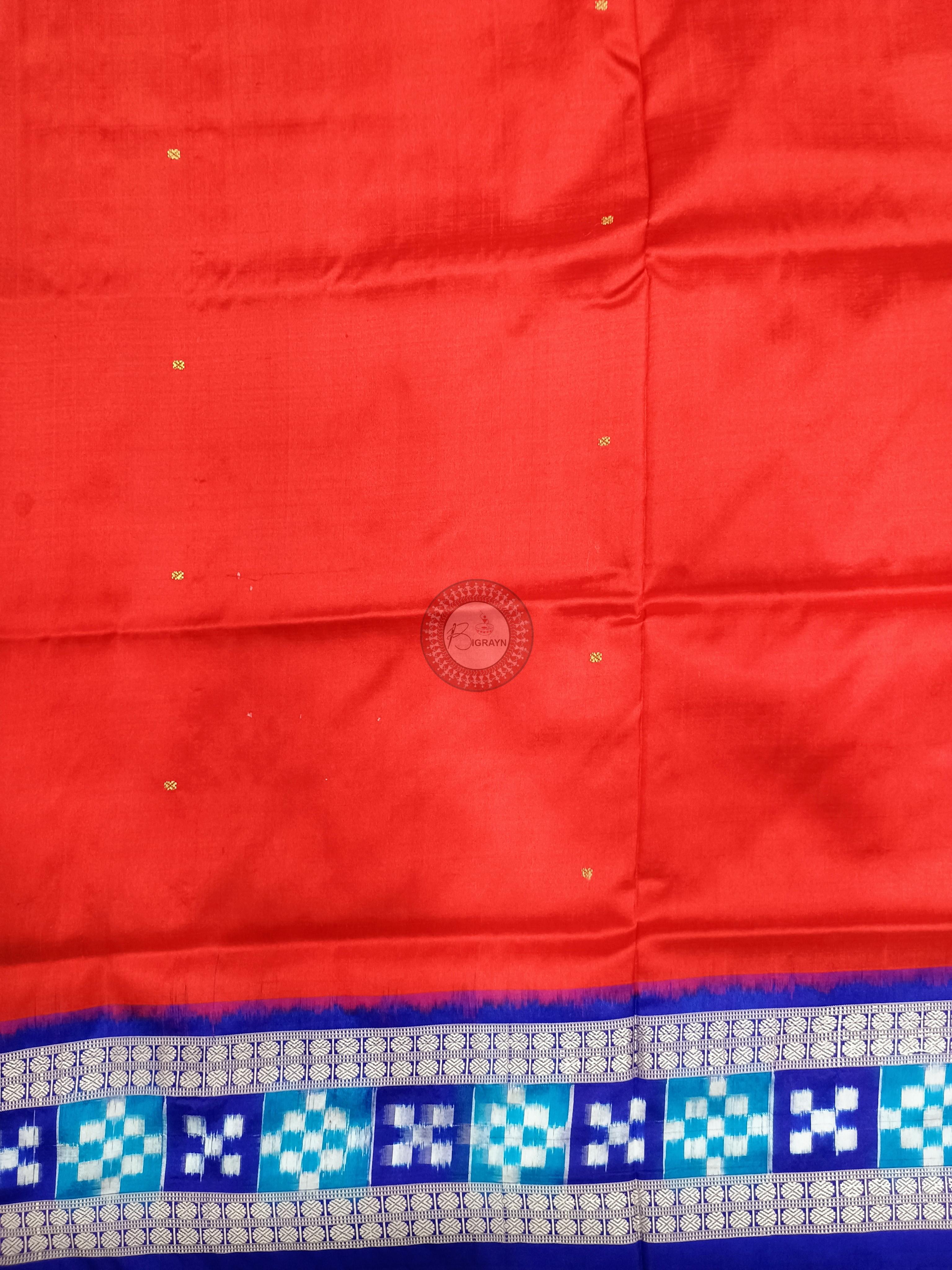 Red Blue Sakta Border Odisha Handloom Bomkai Silk Saree