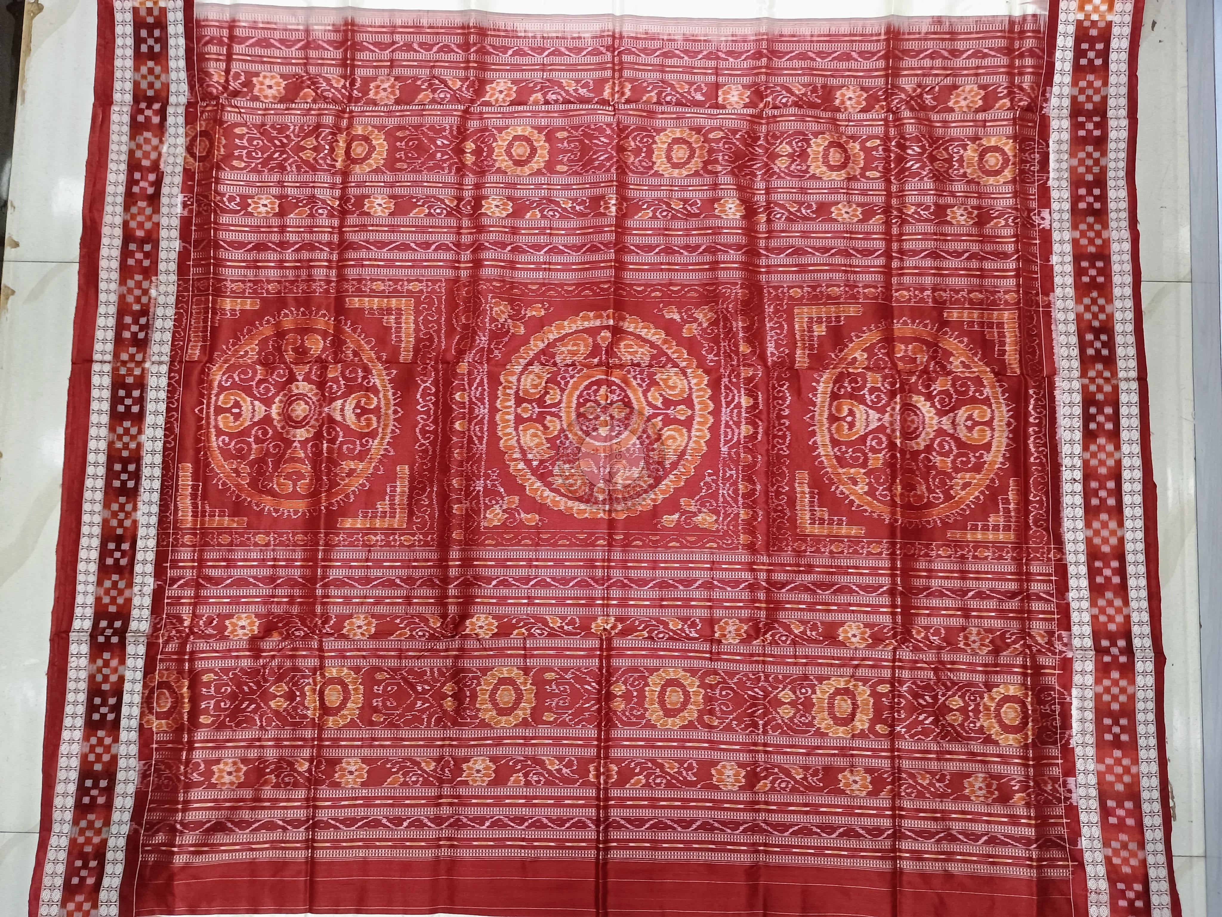 Off White Maroon Sakta Border Odisha Handloom Bomkai Silk Saree