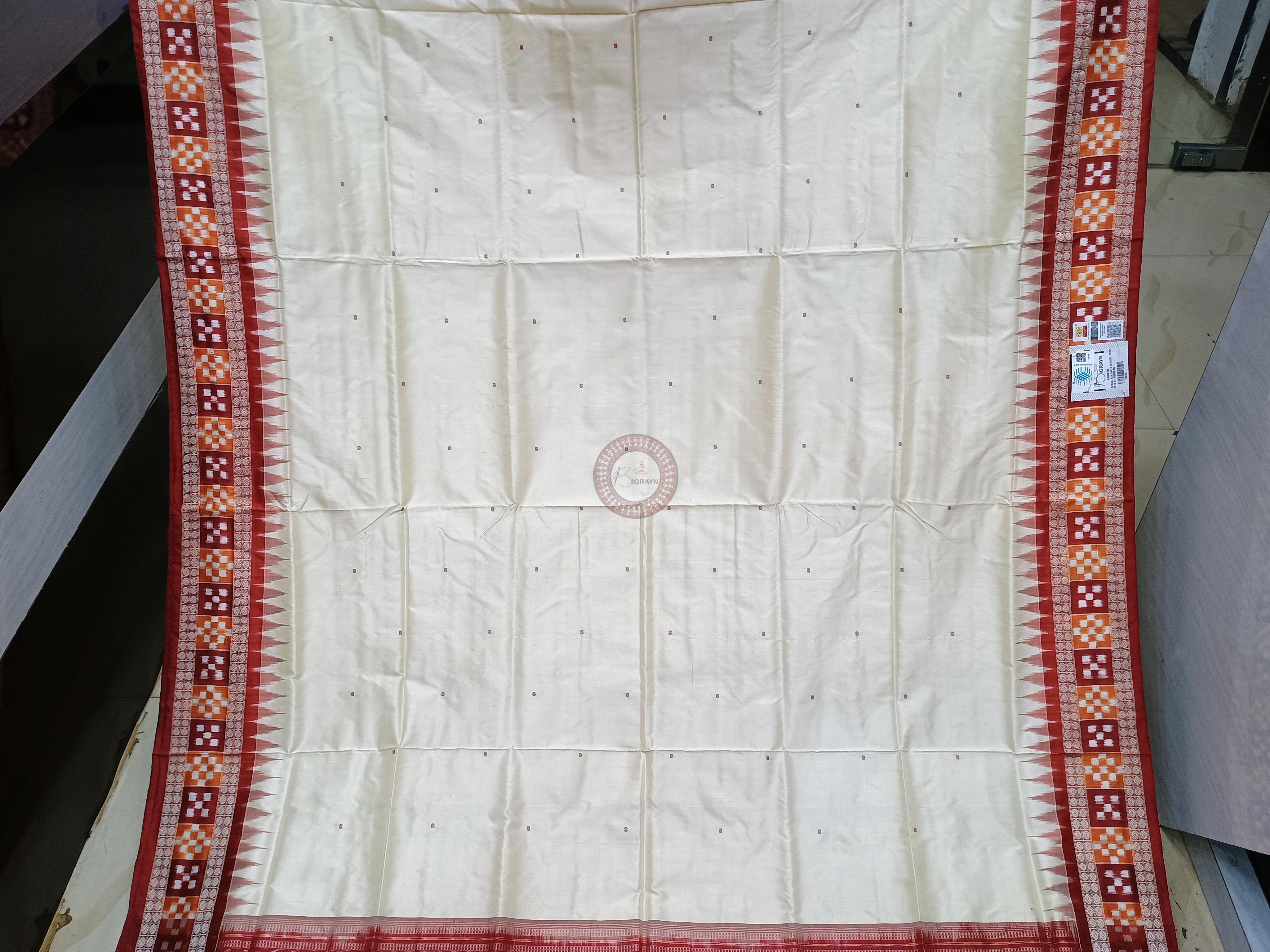 Off White Maroon Sakta Border Odisha Handloom Bomkai Silk Saree