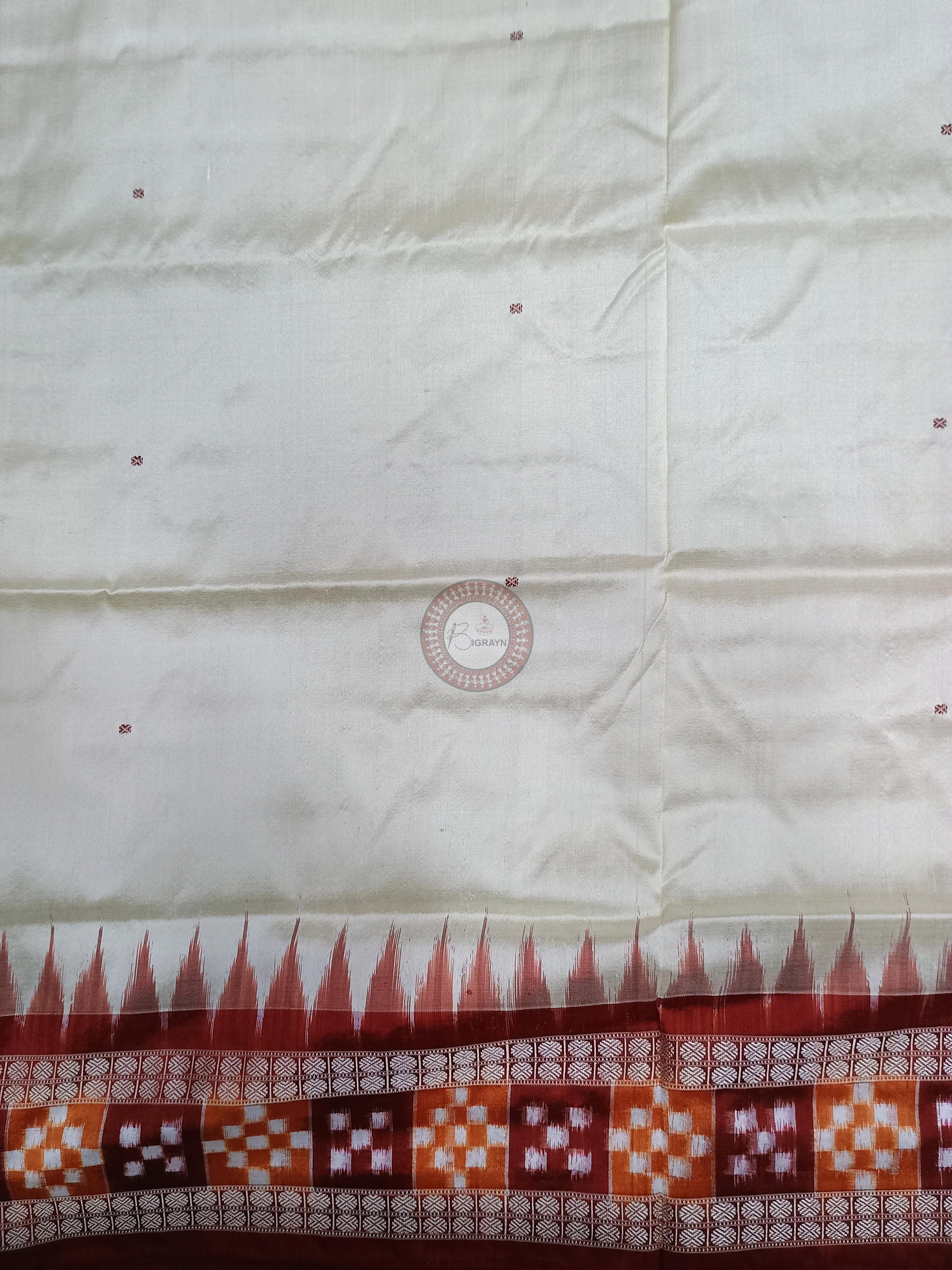 Off White Maroon Sakta Border Odisha Handloom Bomkai Silk Saree