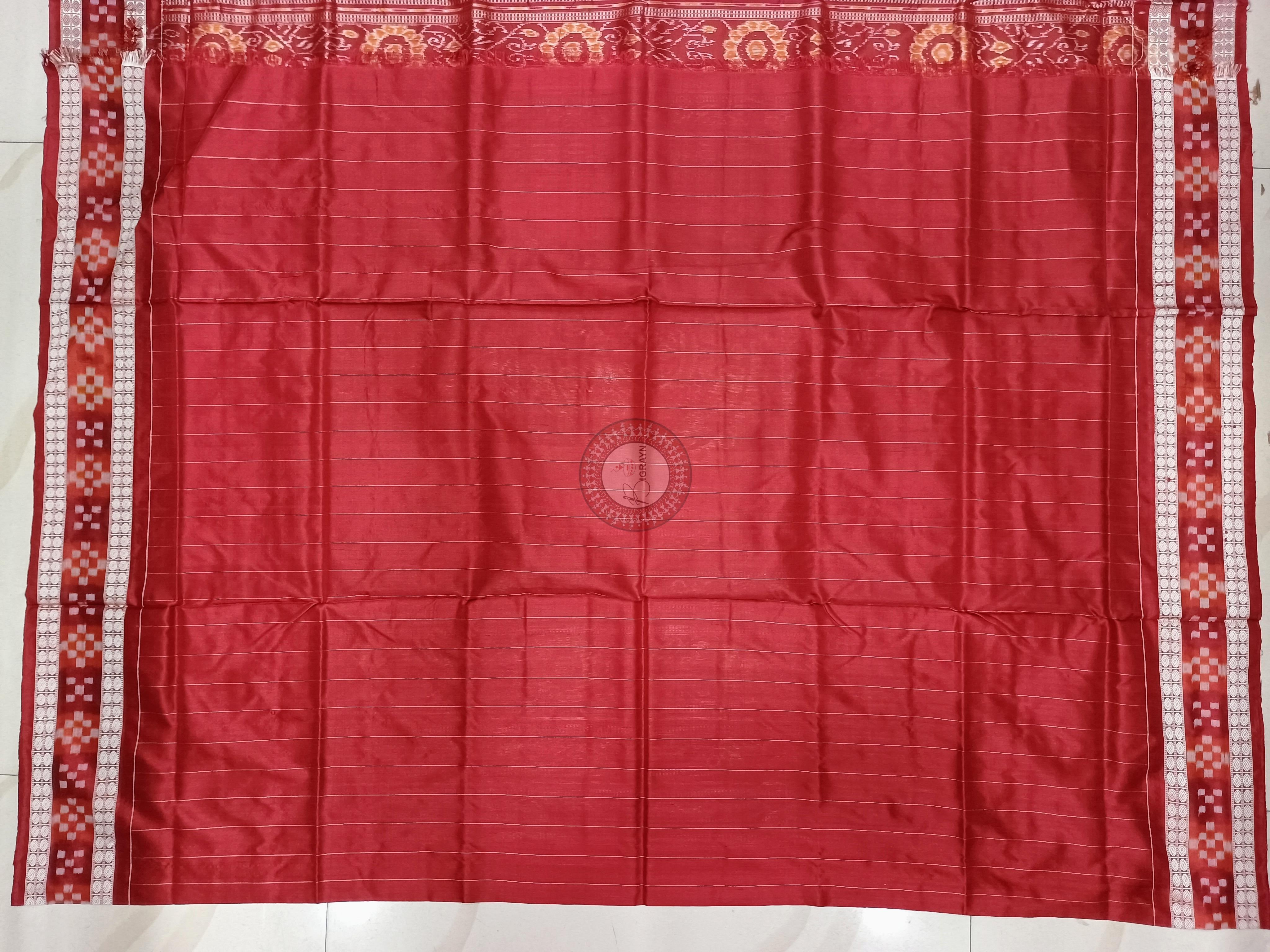 Off White Maroon Sakta Border Odisha Handloom Bomkai Silk Saree