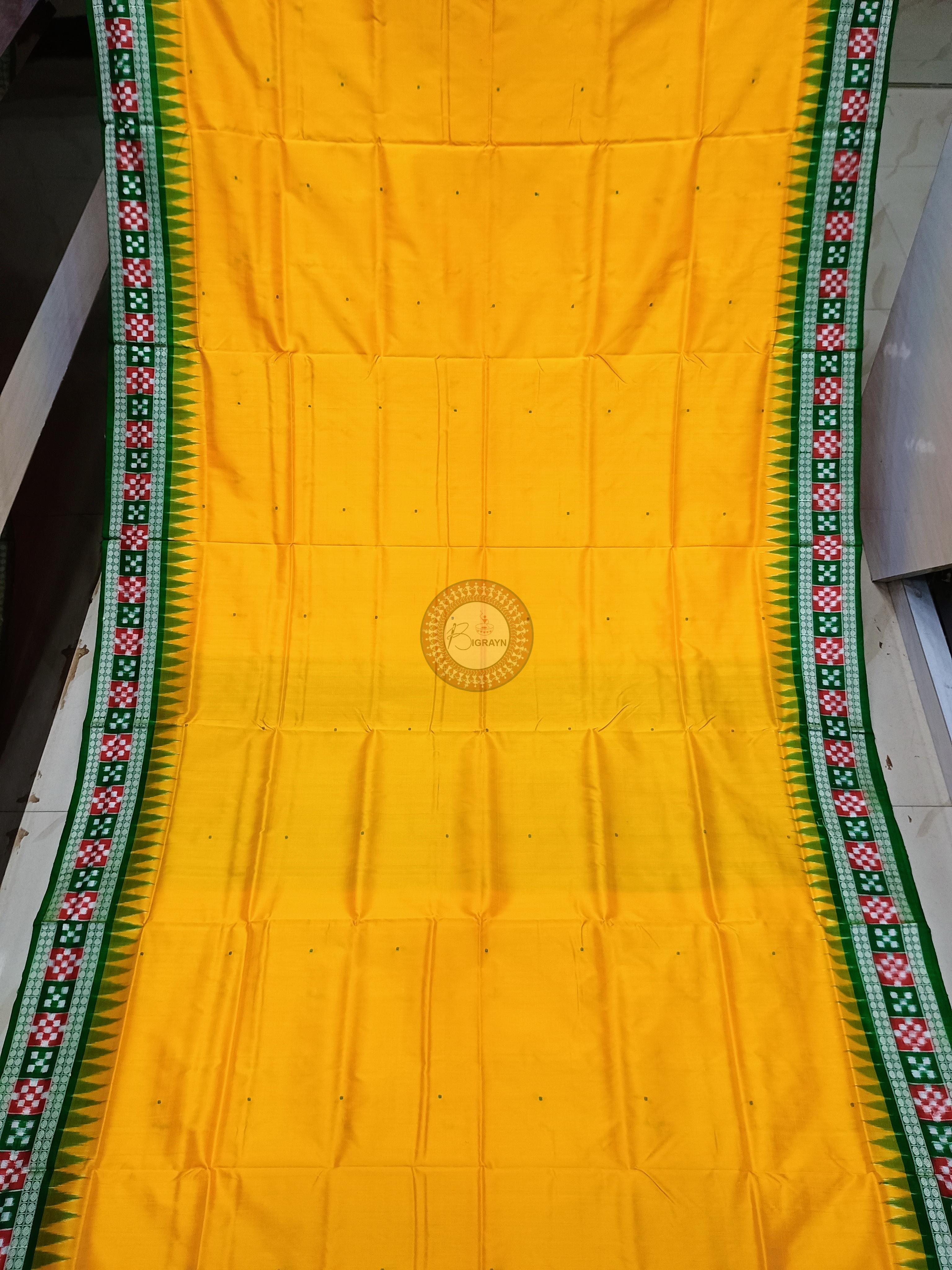 Yellow Green Sakta Border Odisha Handloom Bomkai Silk Saree