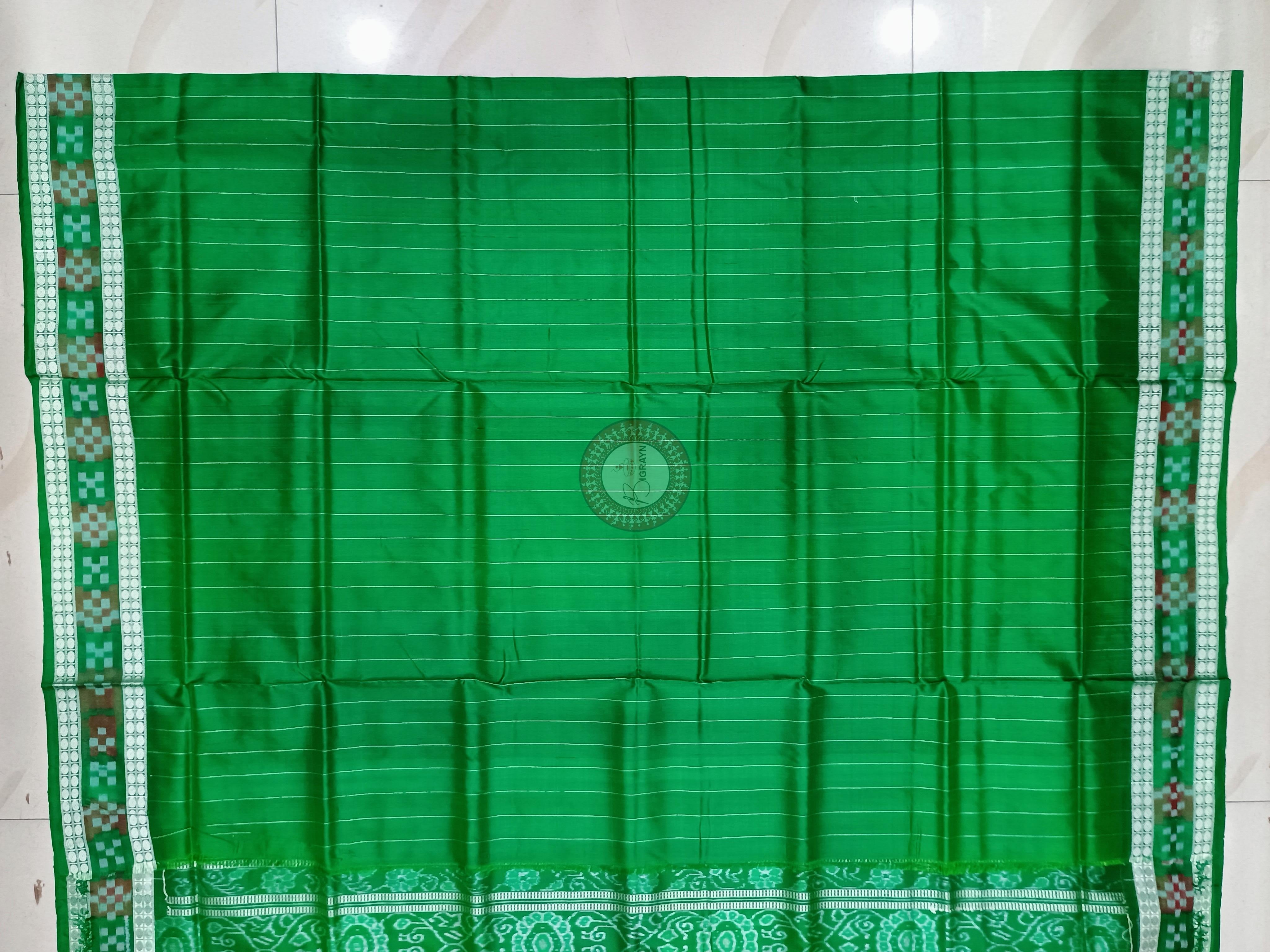 Yellow Green Sakta Border Odisha Handloom Bomkai Silk Saree