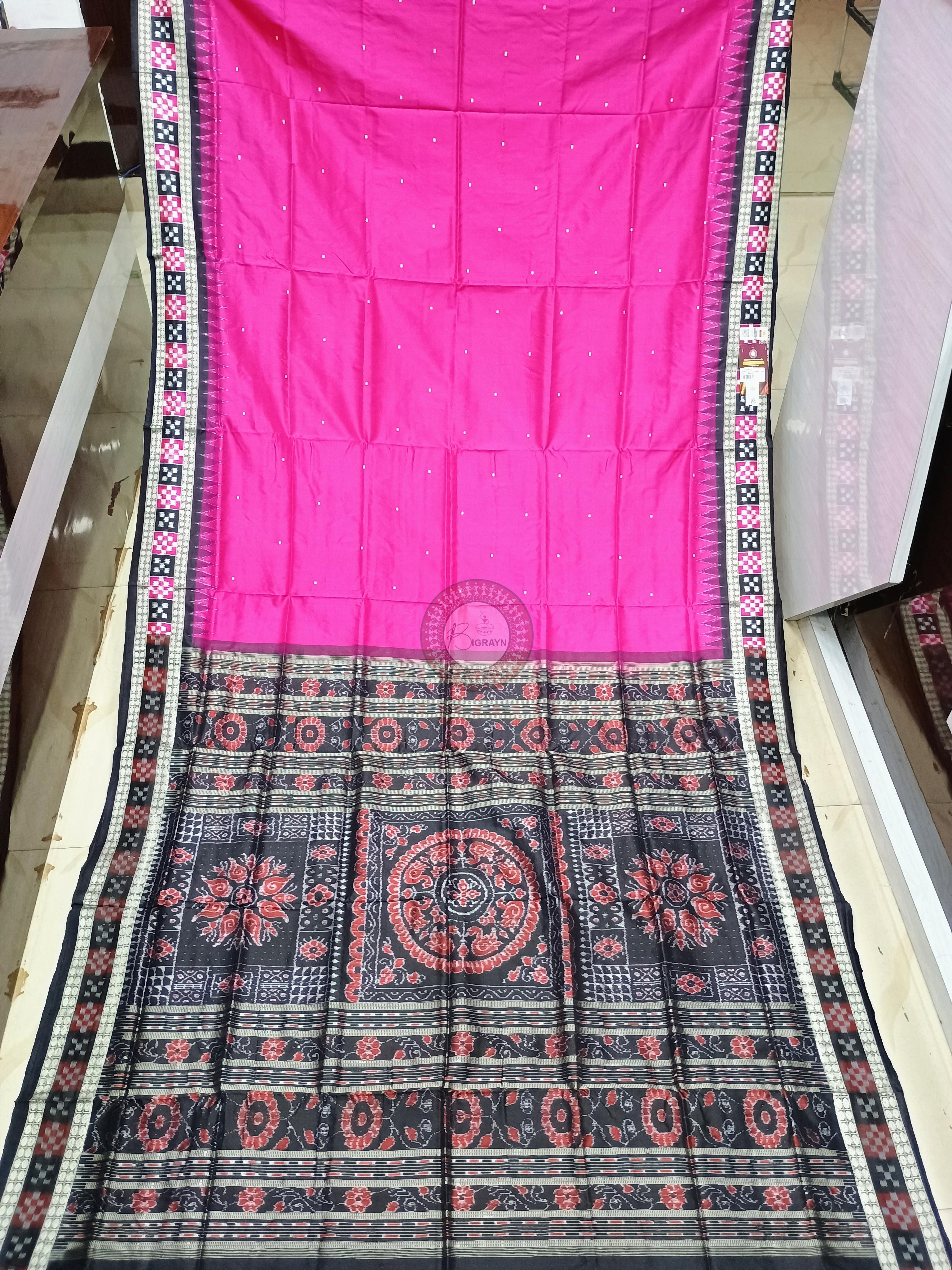 Magenta Black Sakta Border Odisha Handloom Bomkai Silk Saree