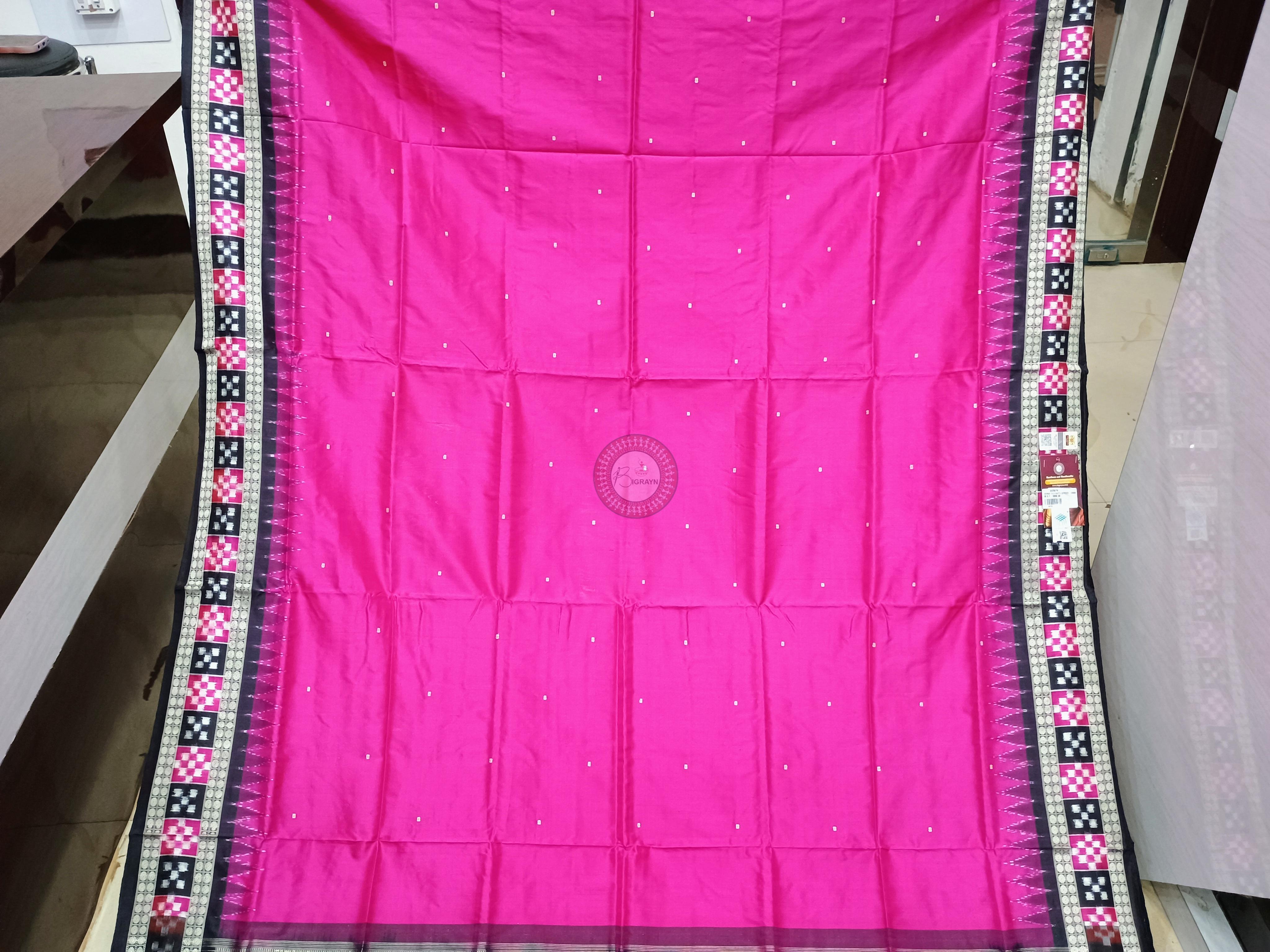 Magenta Black Sakta Border Odisha Handloom Bomkai Silk Saree