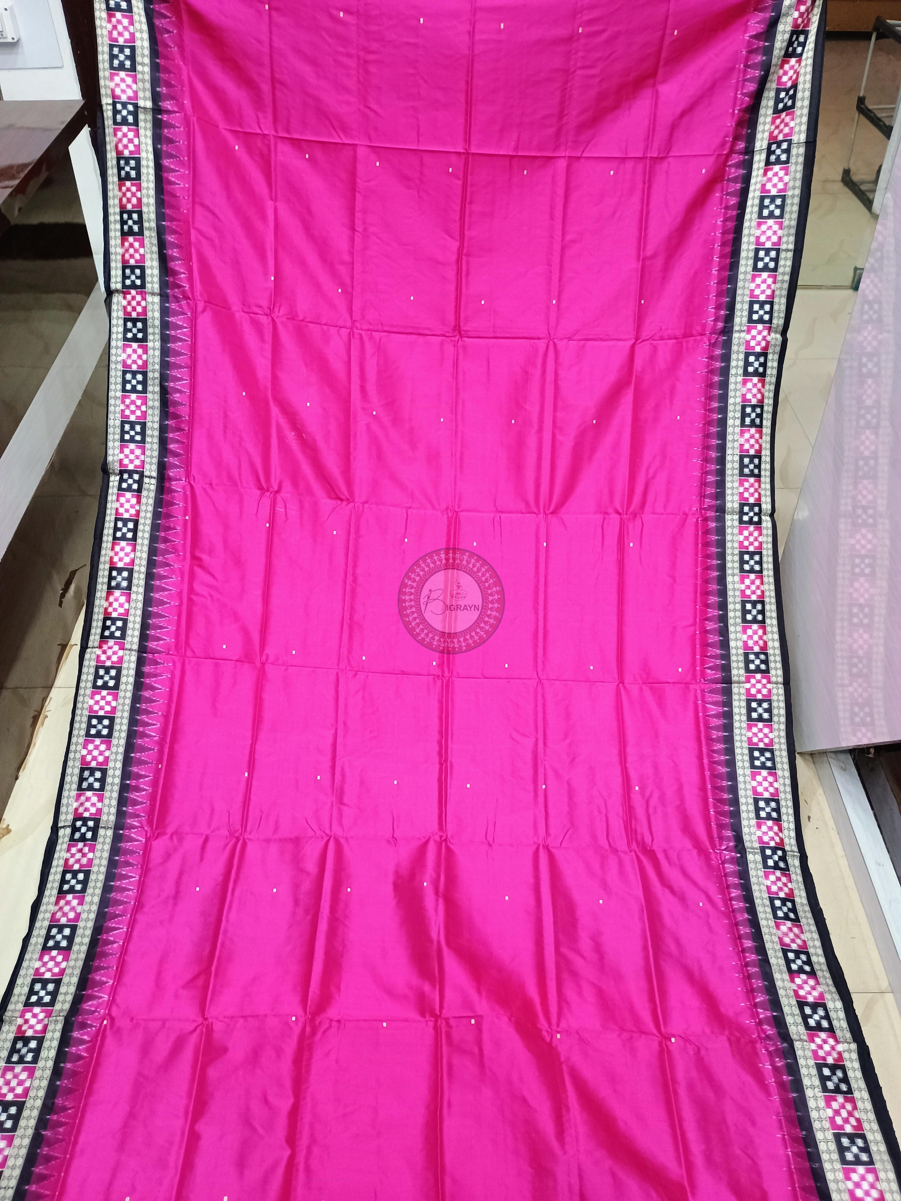 Magenta Black Sakta Border Odisha Handloom Bomkai Silk Saree