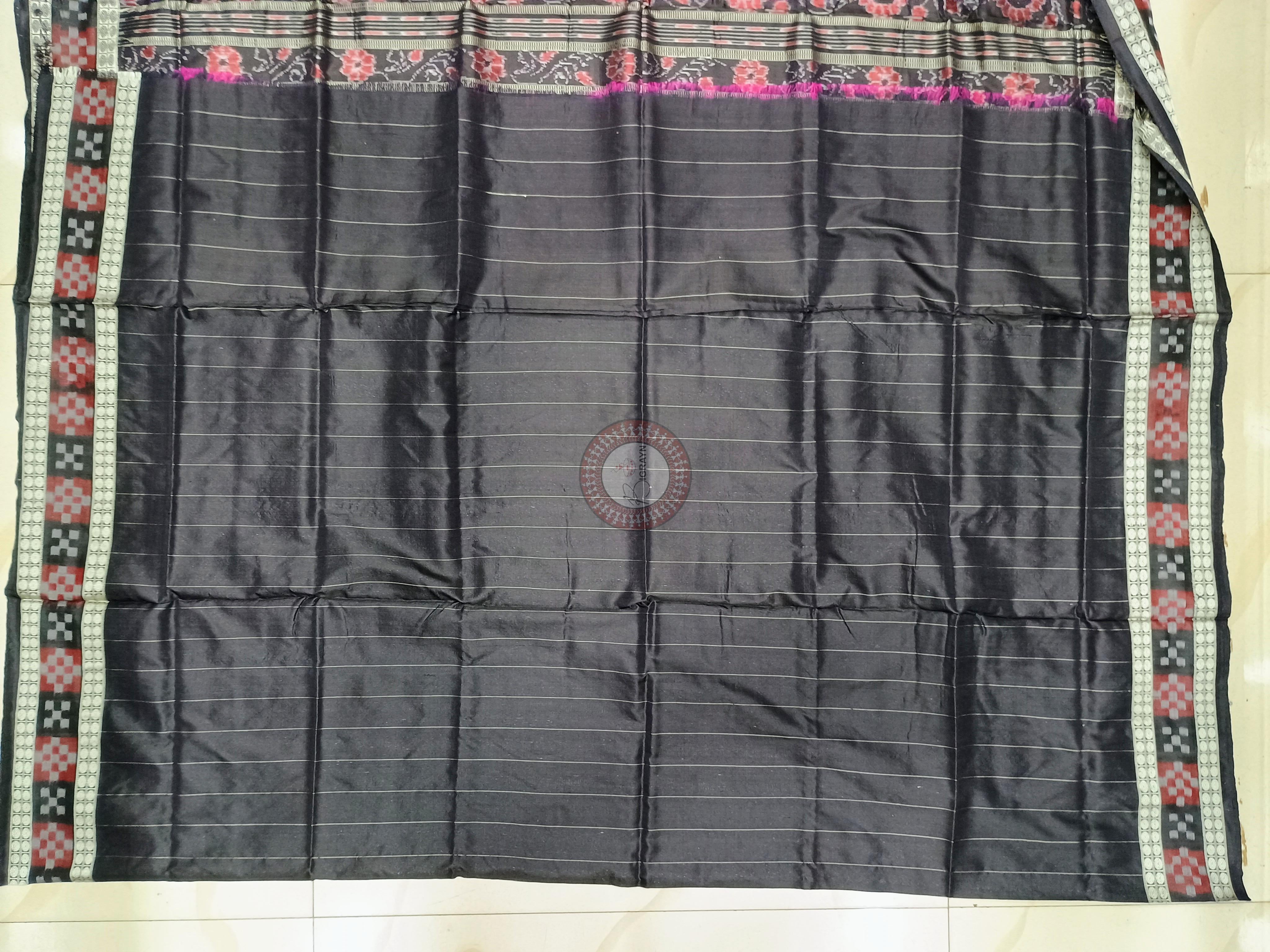 Magenta Black Sakta Border Odisha Handloom Bomkai Silk Saree