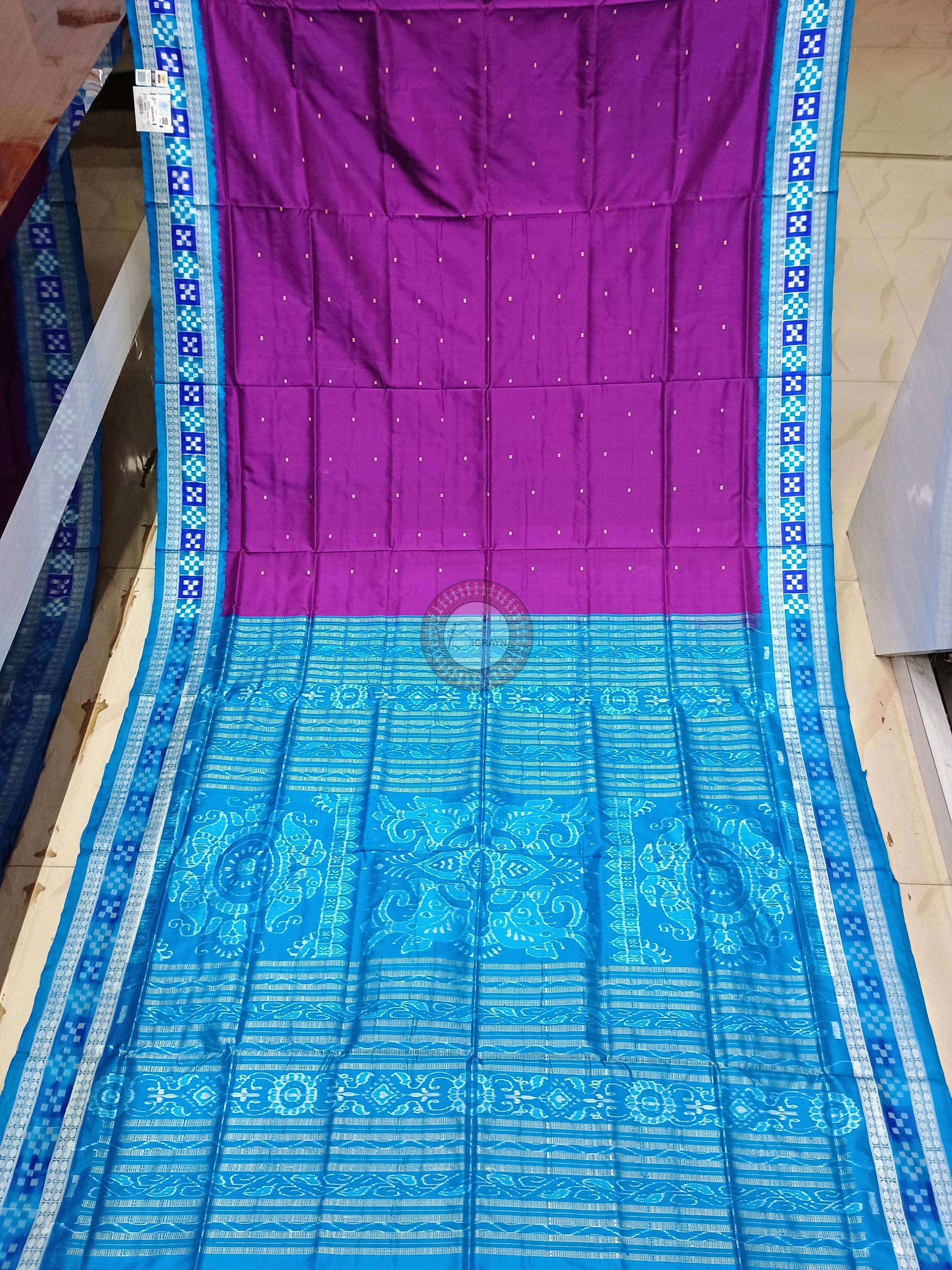 Purple Copper Sulphate Sakta Border Odisha Handloom Bomkai Silk Saree