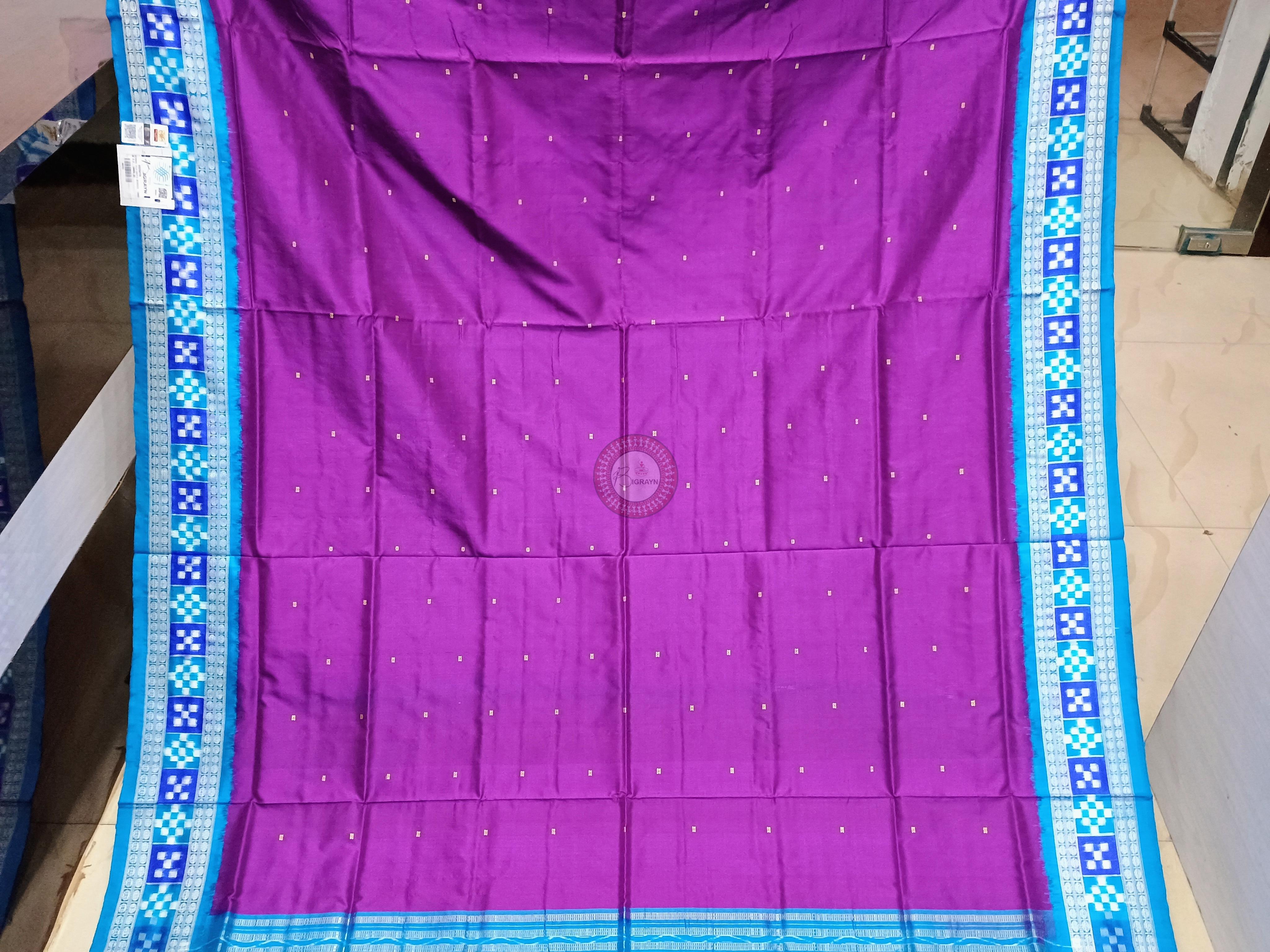 Purple Copper Sulphate Sakta Border Odisha Handloom Bomkai Silk Saree