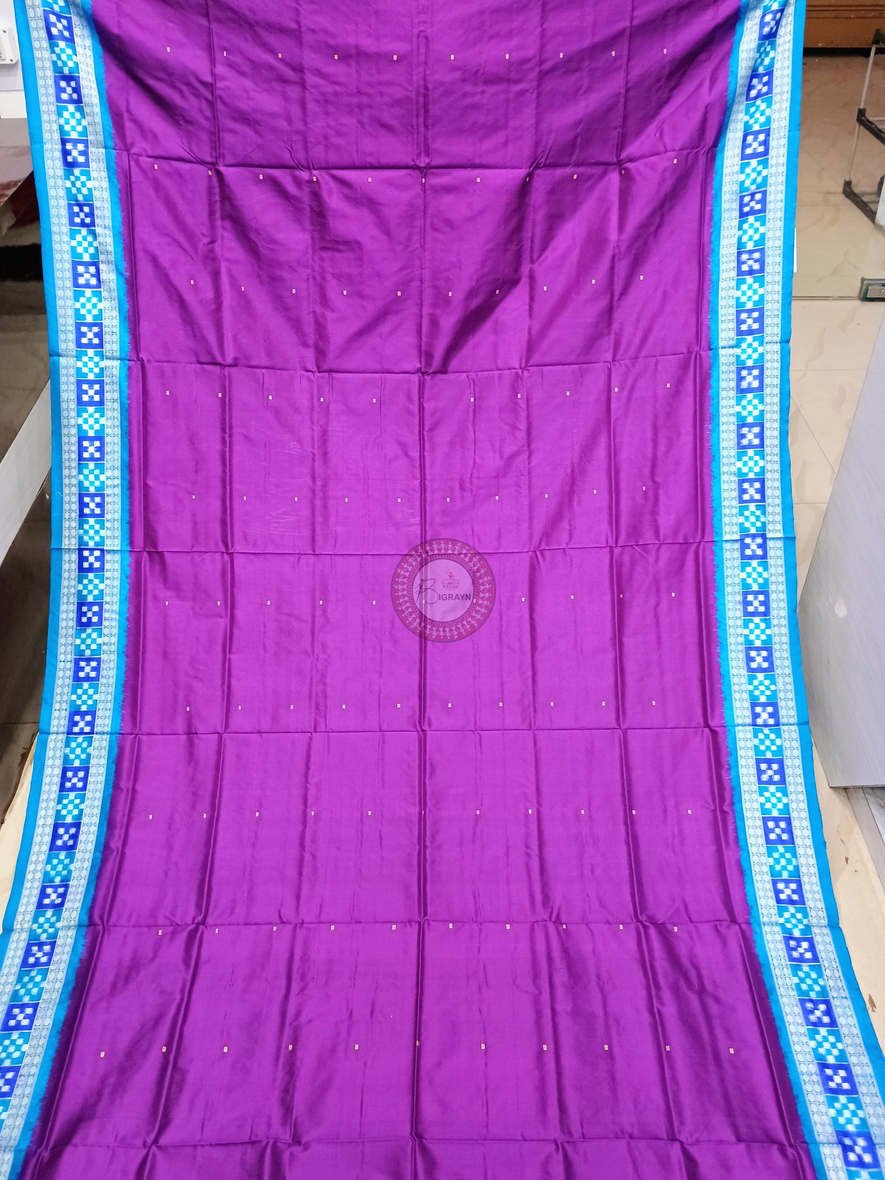 Purple Copper Sulphate Sakta Border Odisha Handloom Bomkai Silk Saree
