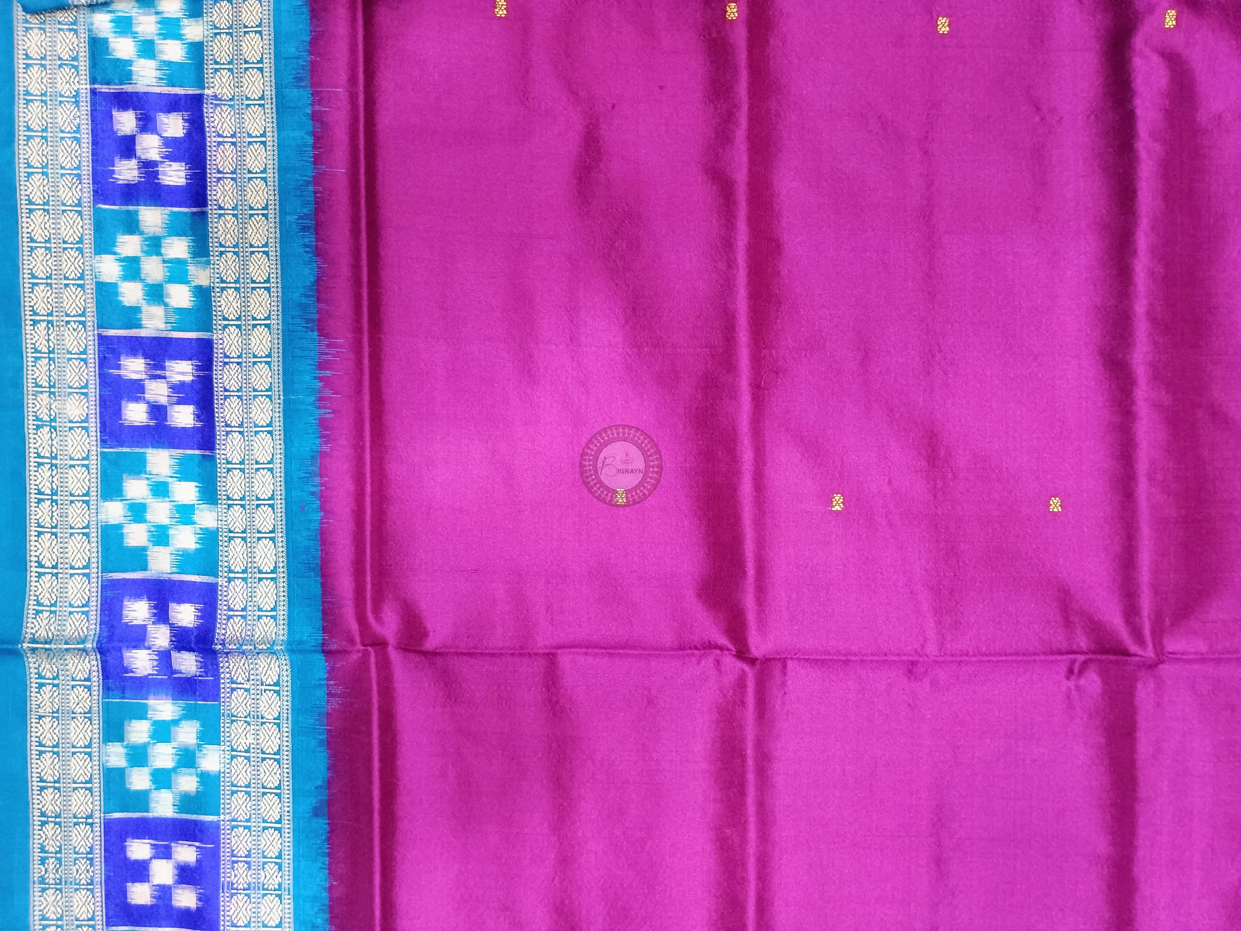 Purple Copper Sulphate Sakta Border Odisha Handloom Bomkai Silk Saree
