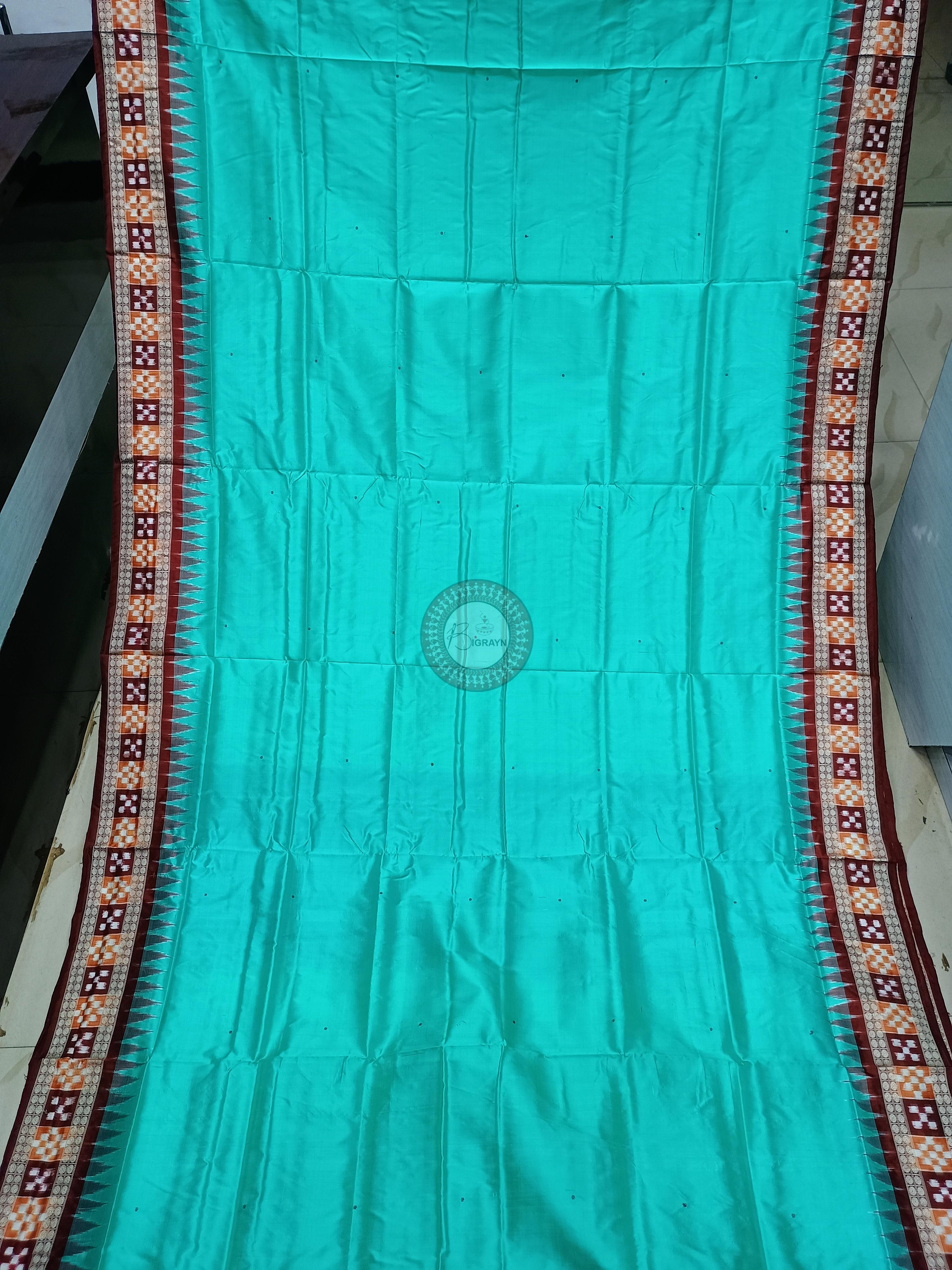 Aqua Blue Maroon Sakta Border Odisha Handloom Bomkai Silk Saree