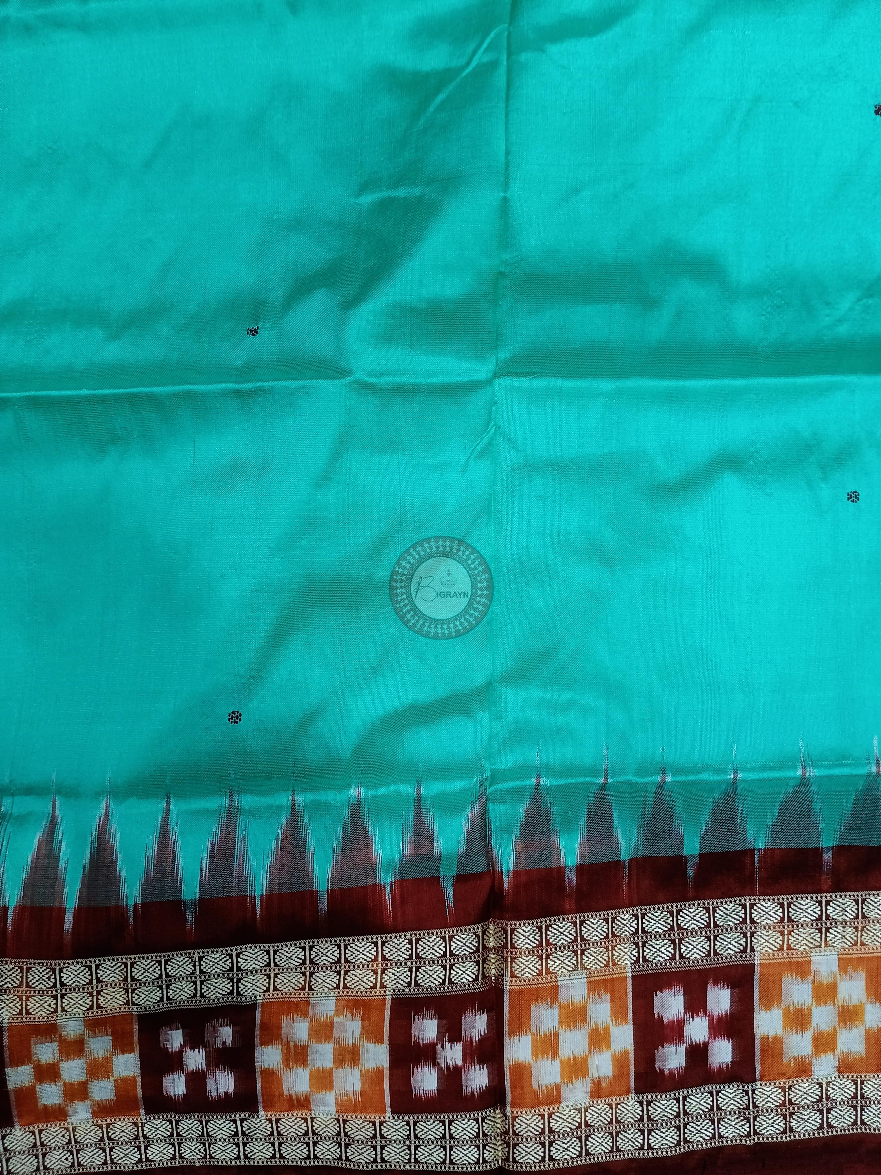 Aqua Blue Maroon Sakta Border Odisha Handloom Bomkai Silk Saree