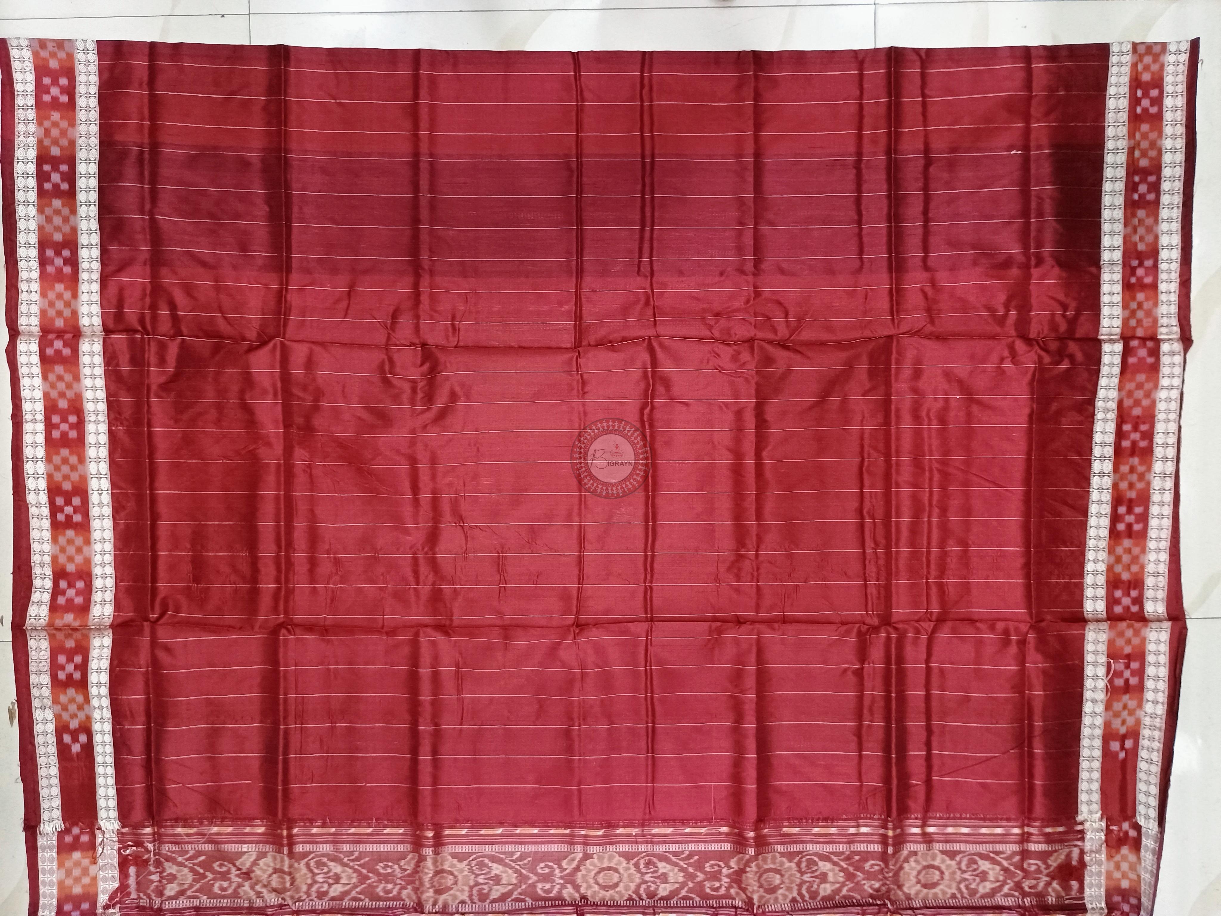 Aqua Blue Maroon Sakta Border Odisha Handloom Bomkai Silk Saree