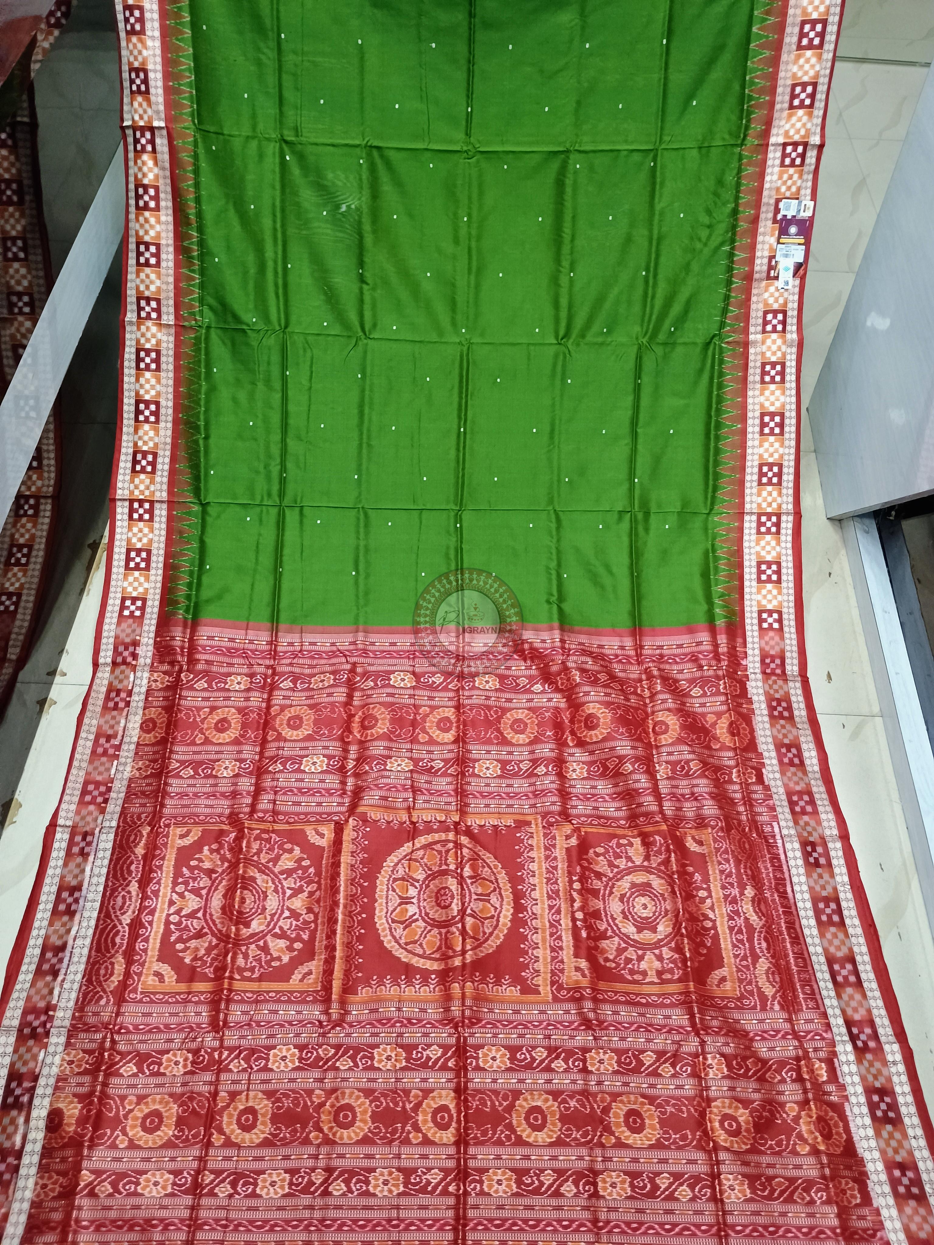 Mehendi Green Maroon Sakta Border Odisha Handloom Bomkai Silk Saree