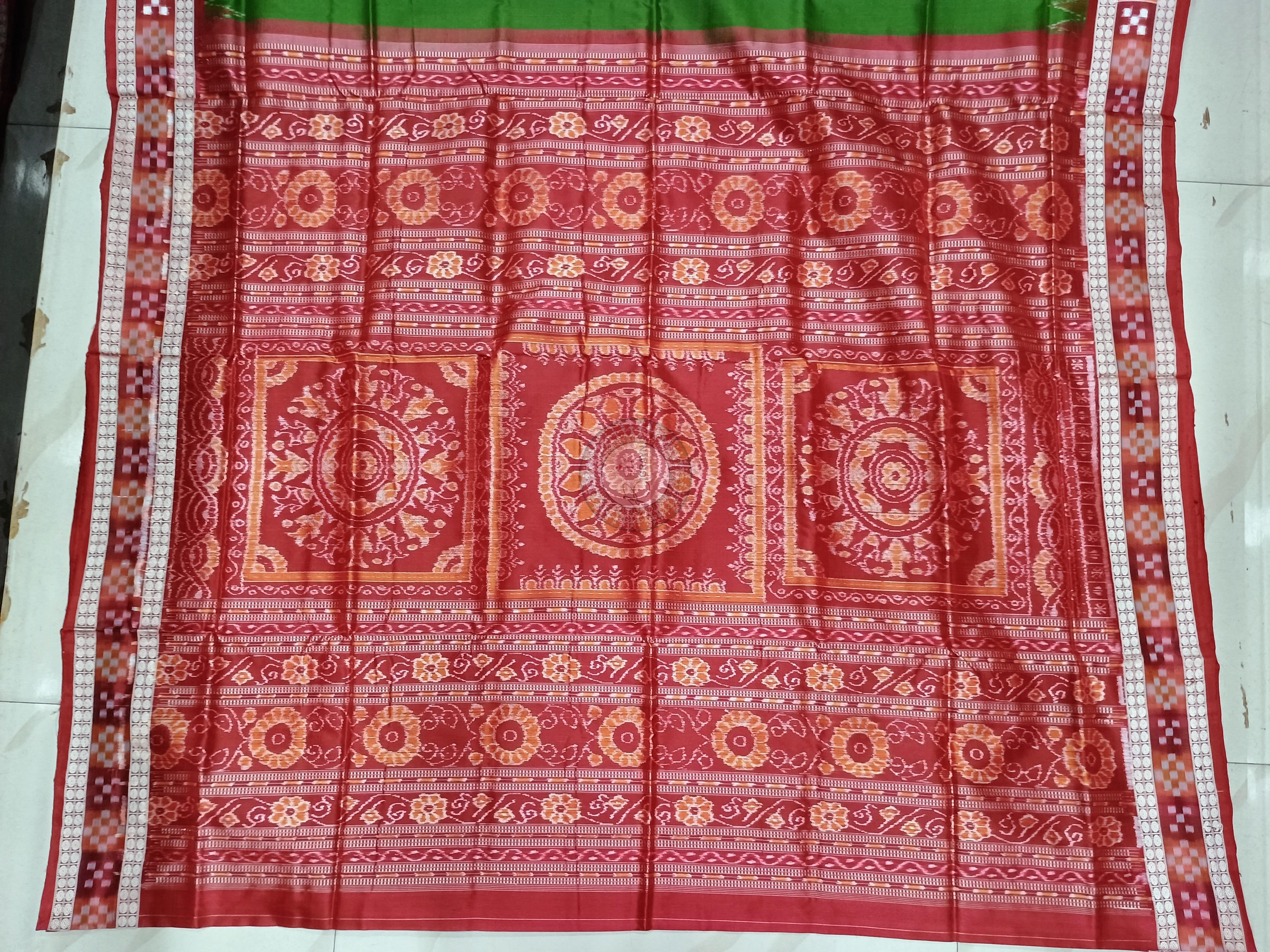 Mehendi Green Maroon Sakta Border Odisha Handloom Bomkai Silk Saree