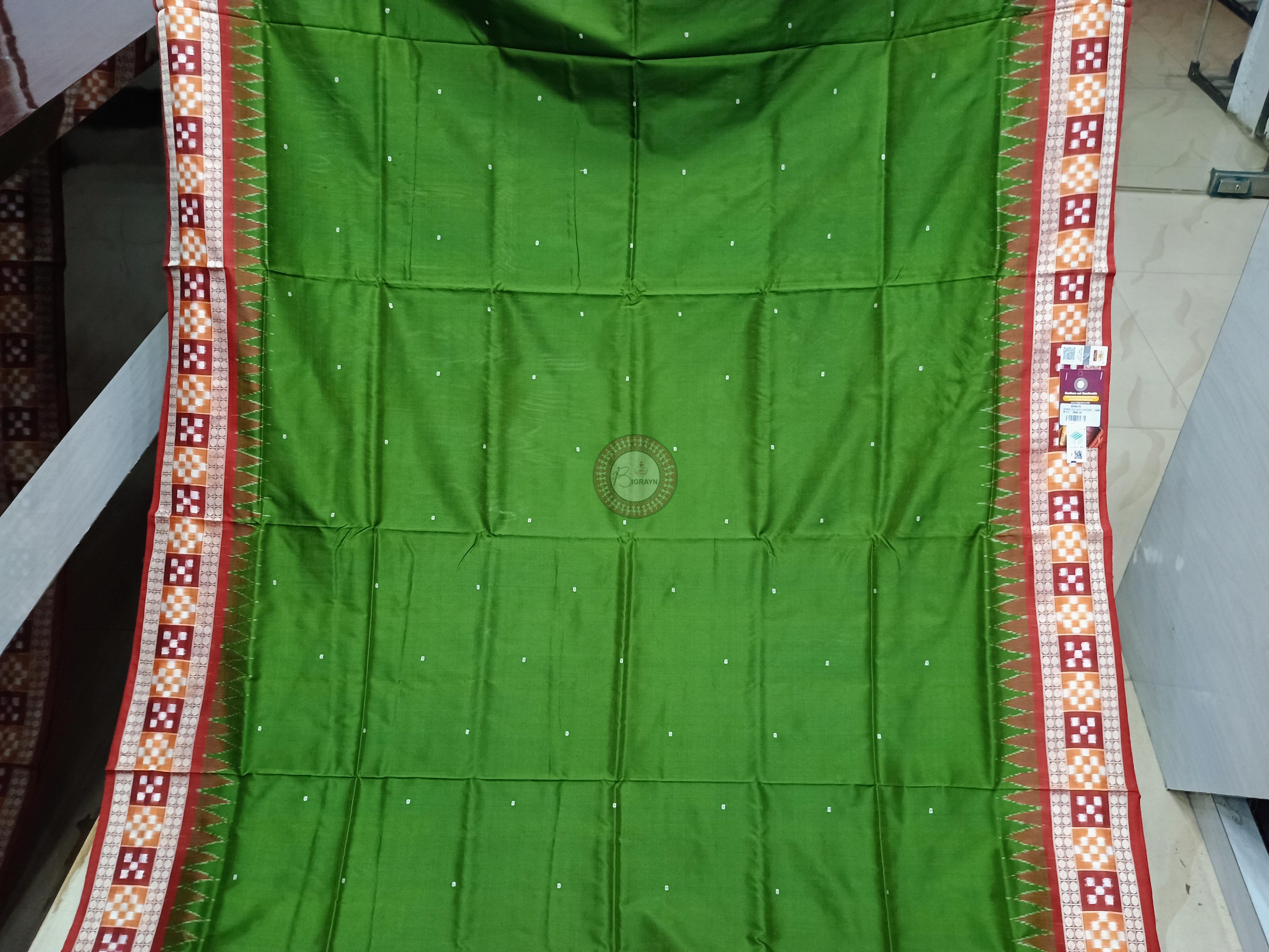 Mehendi Green Maroon Sakta Border Odisha Handloom Bomkai Silk Saree