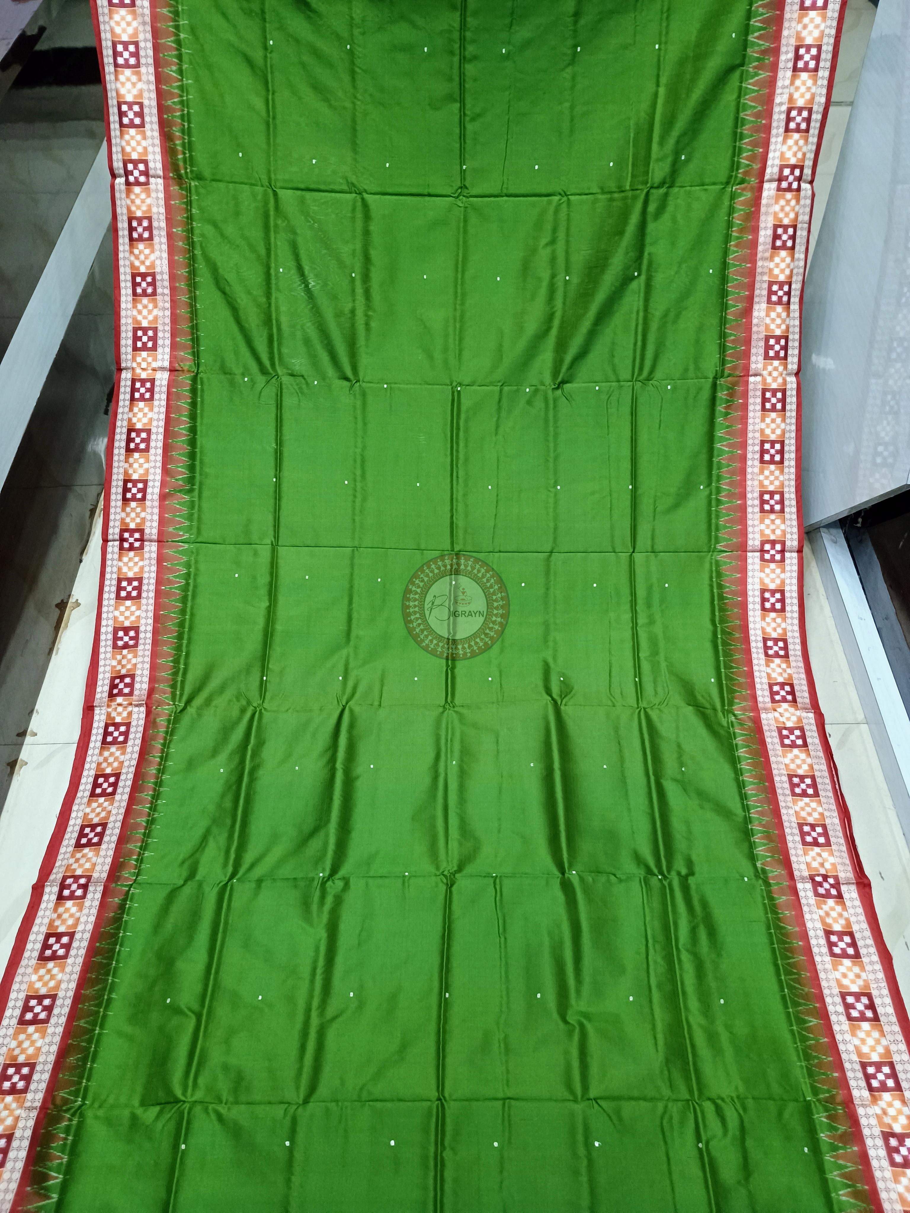 Mehendi Green Maroon Sakta Border Odisha Handloom Bomkai Silk Saree