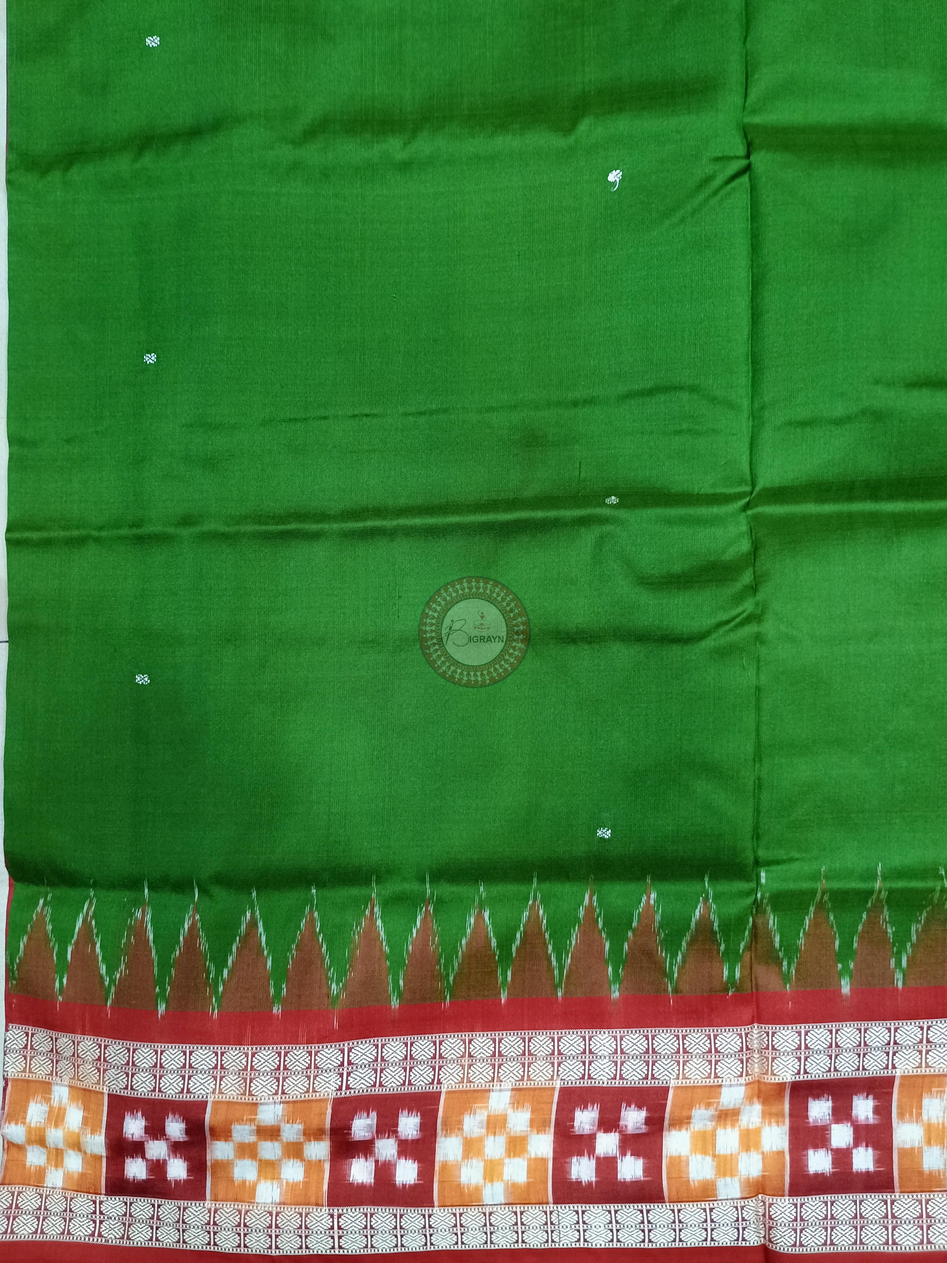 Mehendi Green Maroon Sakta Border Odisha Handloom Bomkai Silk Saree