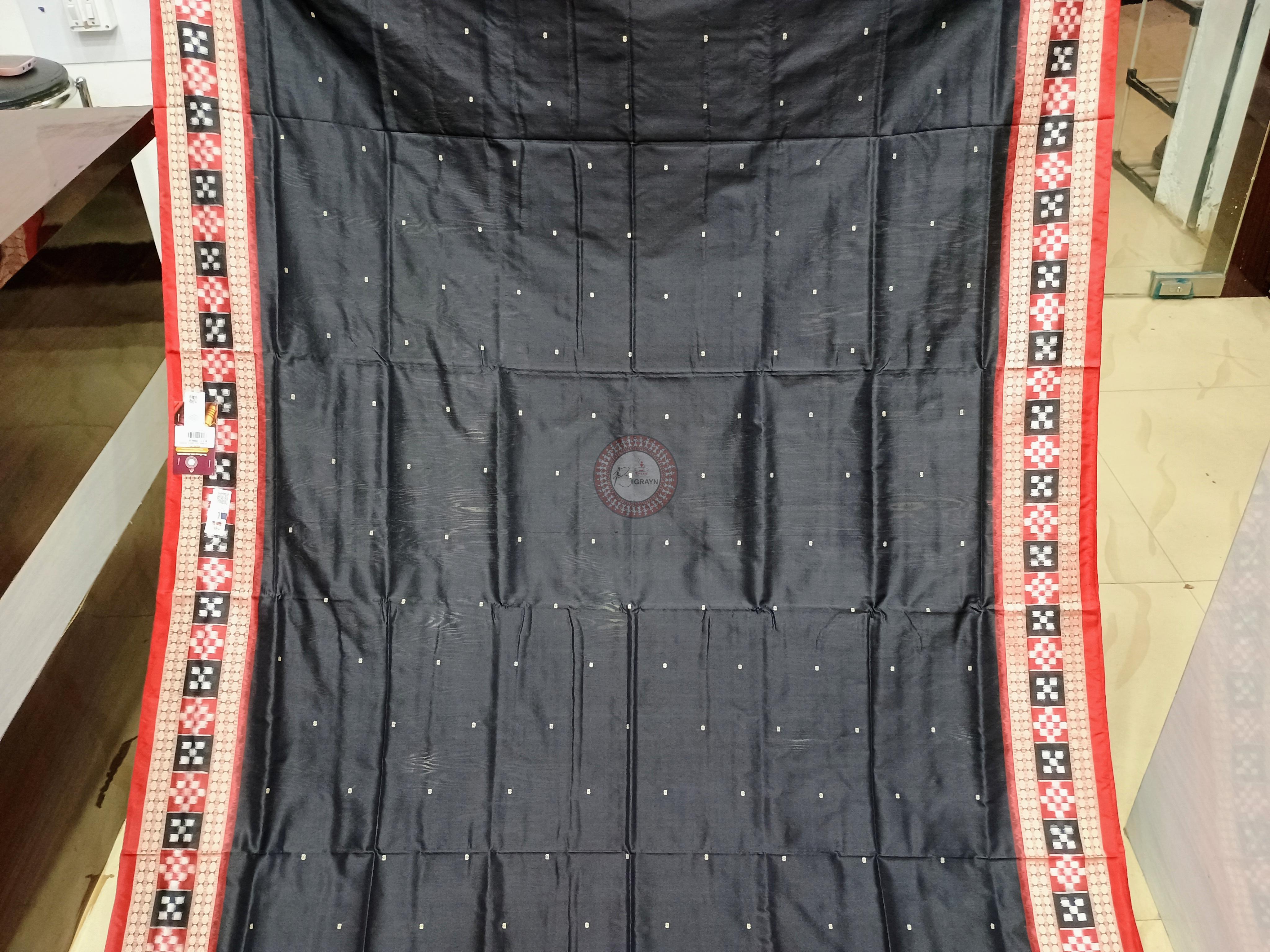Black Red Sakta Border Odisha Handloom Bomkai Silk Saree