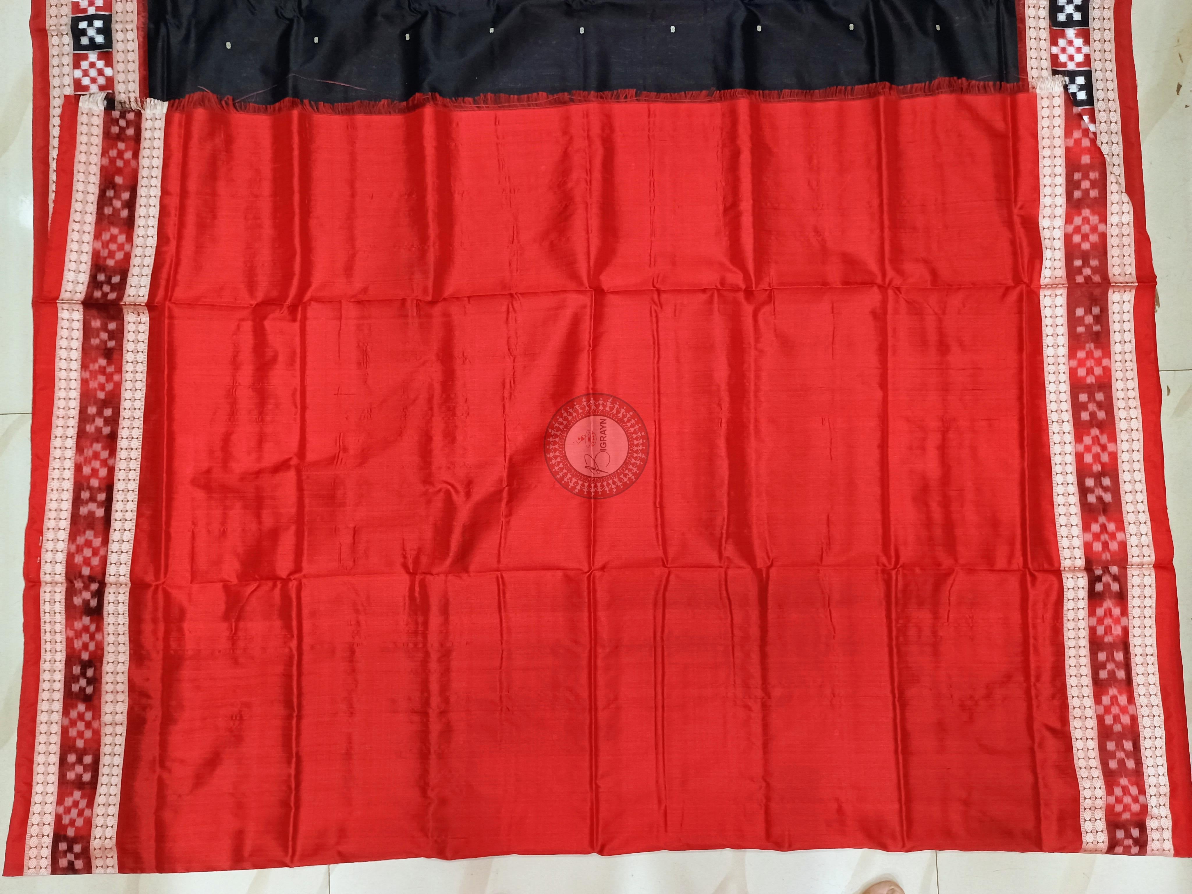 Black Red Sakta Border Odisha Handloom Bomkai Silk Saree