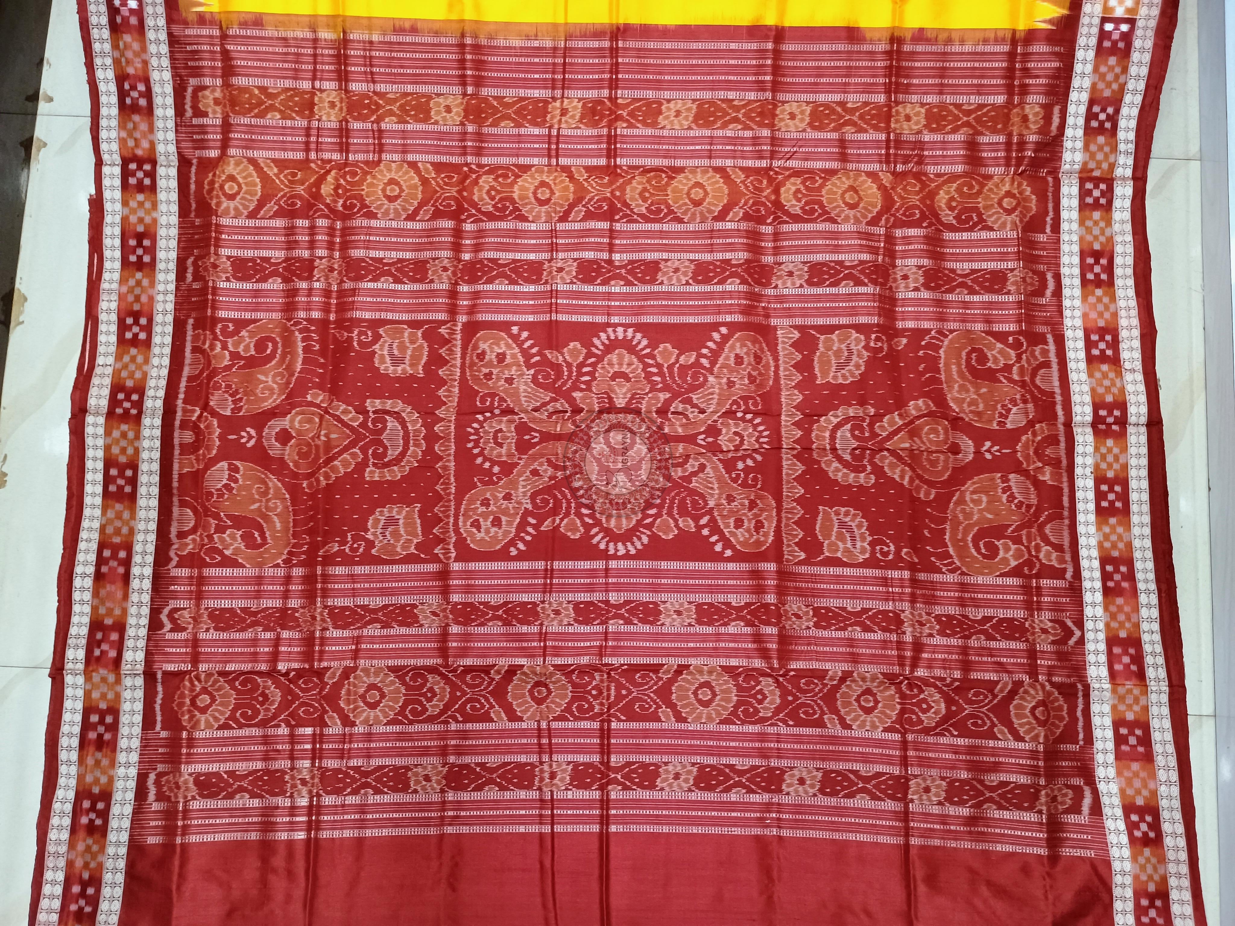 Yellow Maroon Sakta Border Odisha Handloom Bomkai Silk Saree