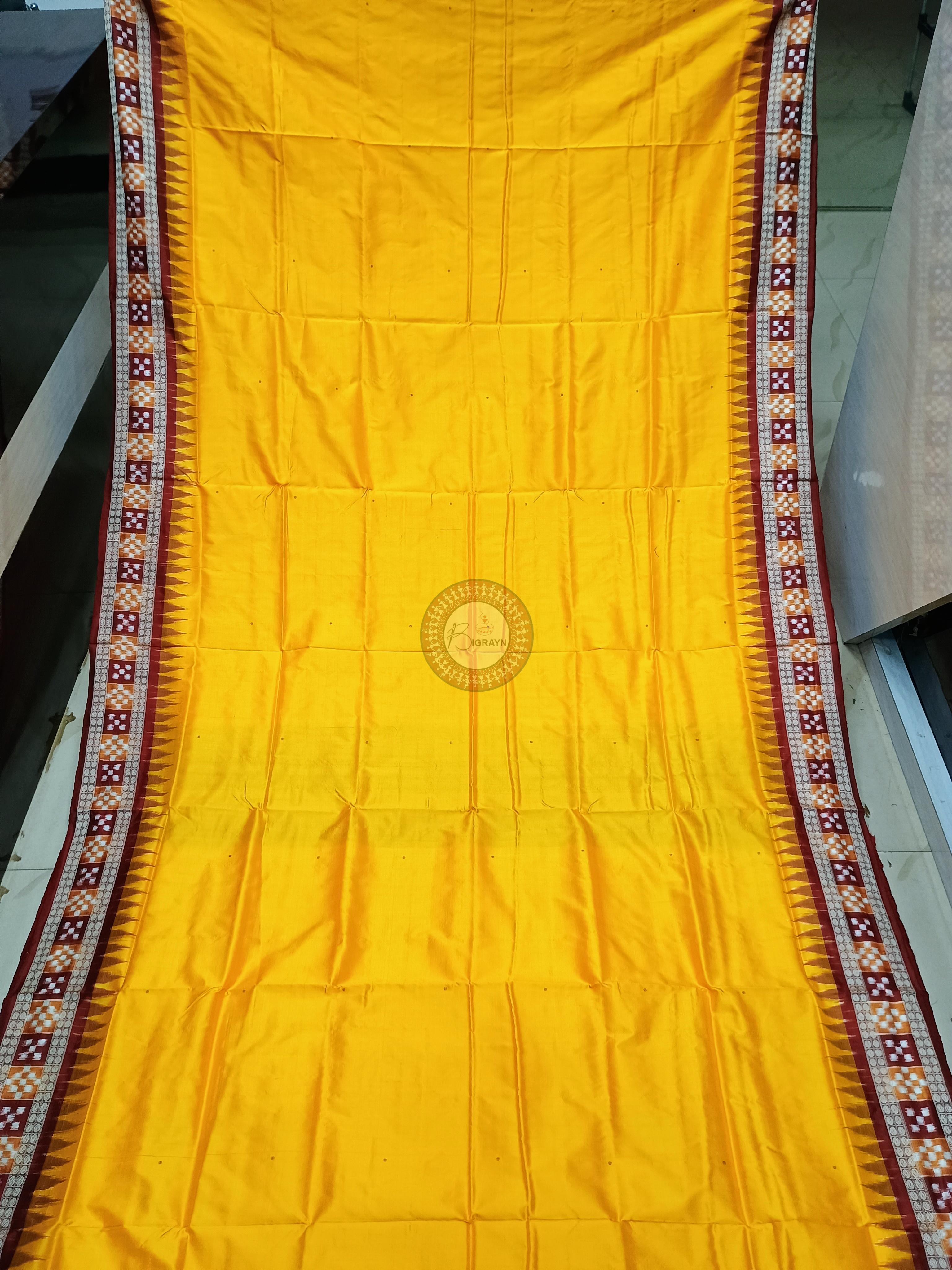 Yellow Maroon Sakta Border Odisha Handloom Bomkai Silk Saree