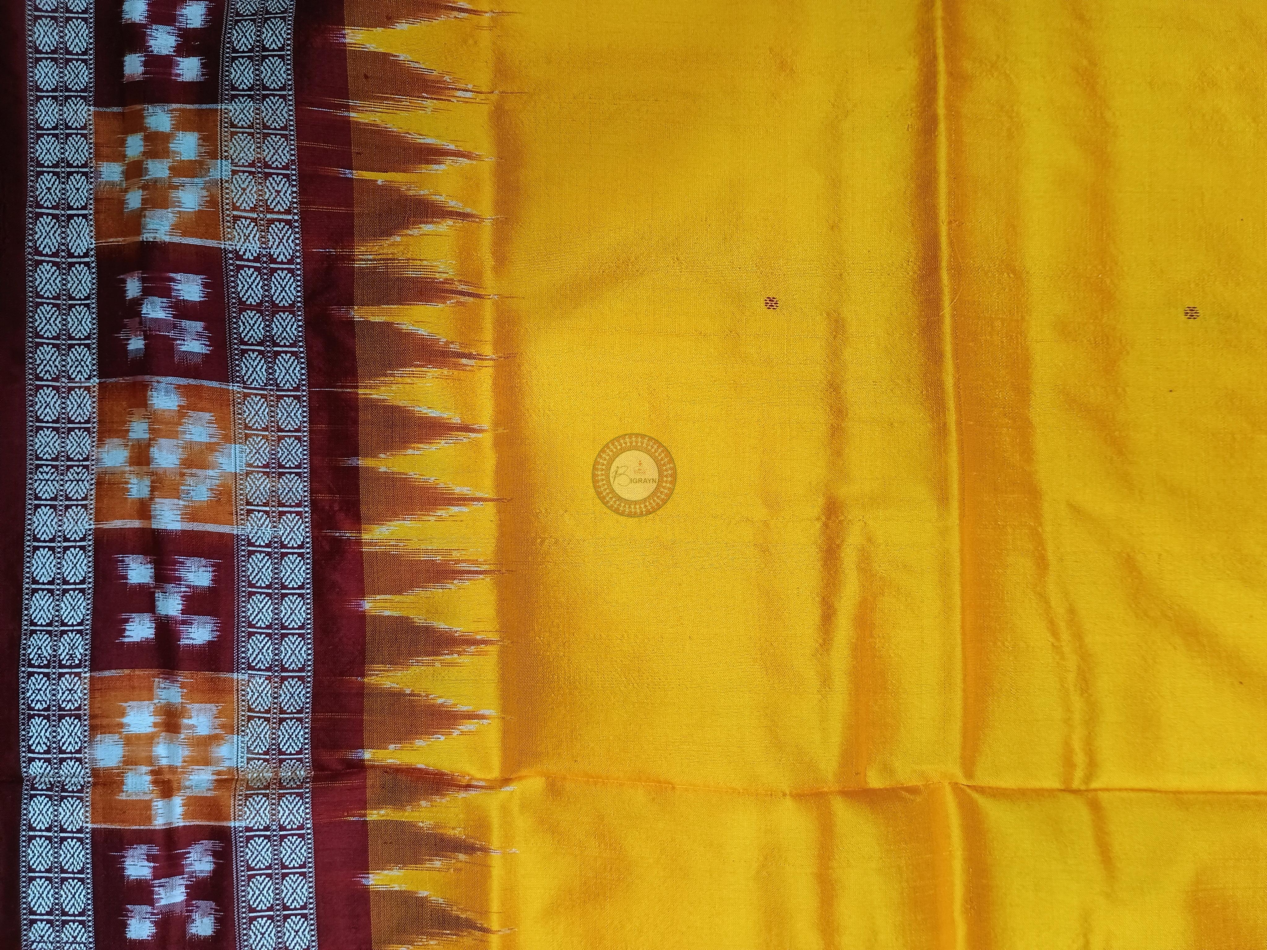 Yellow Maroon Sakta Border Odisha Handloom Bomkai Silk Saree