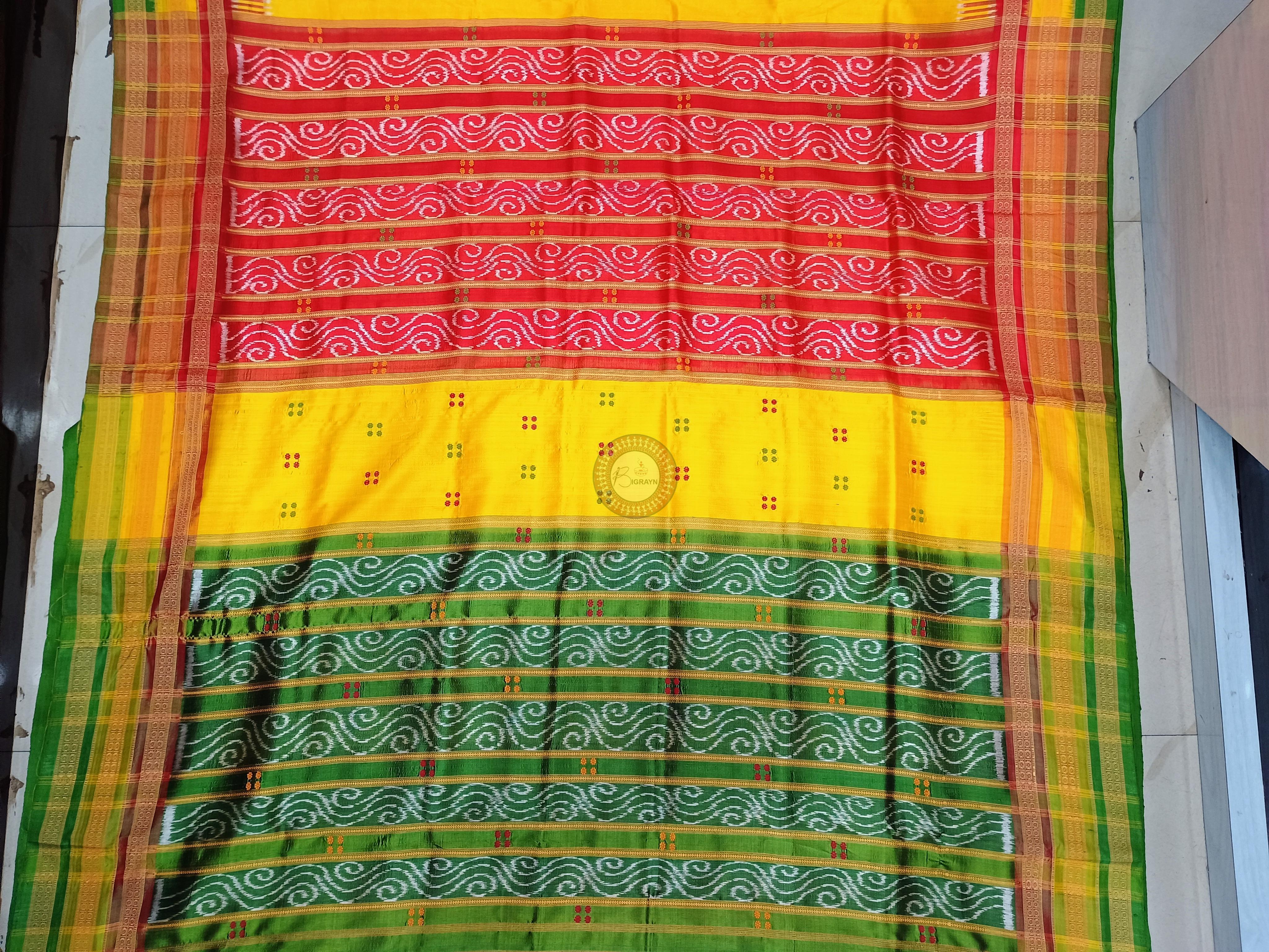 Yellow Green Kathifera Odisha Handloom Khandua Silk Saree