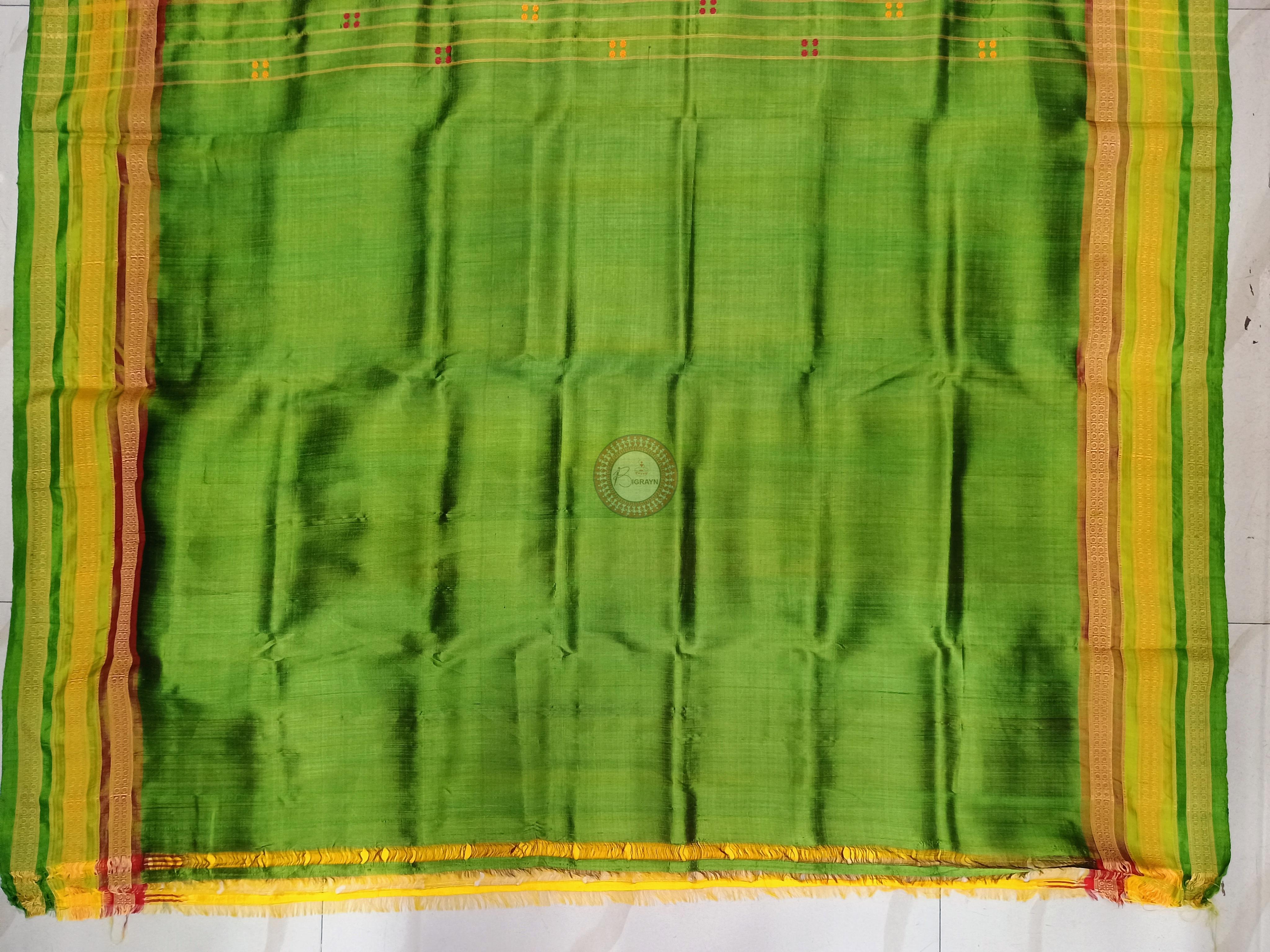 Yellow Green Kathifera Odisha Handloom Khandua Silk Saree