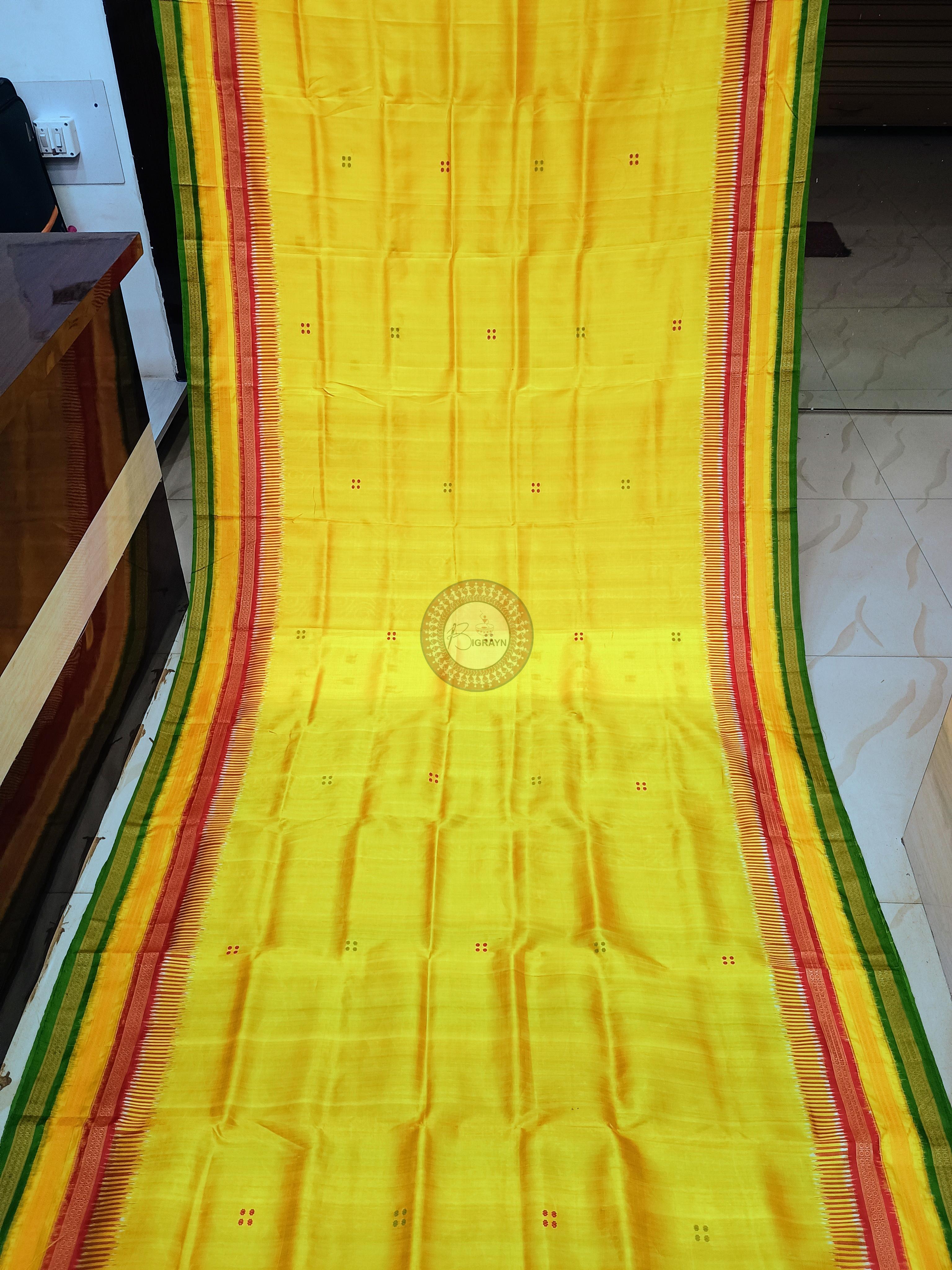 Yellow Green Kathifera Odisha Handloom Khandua Silk Saree