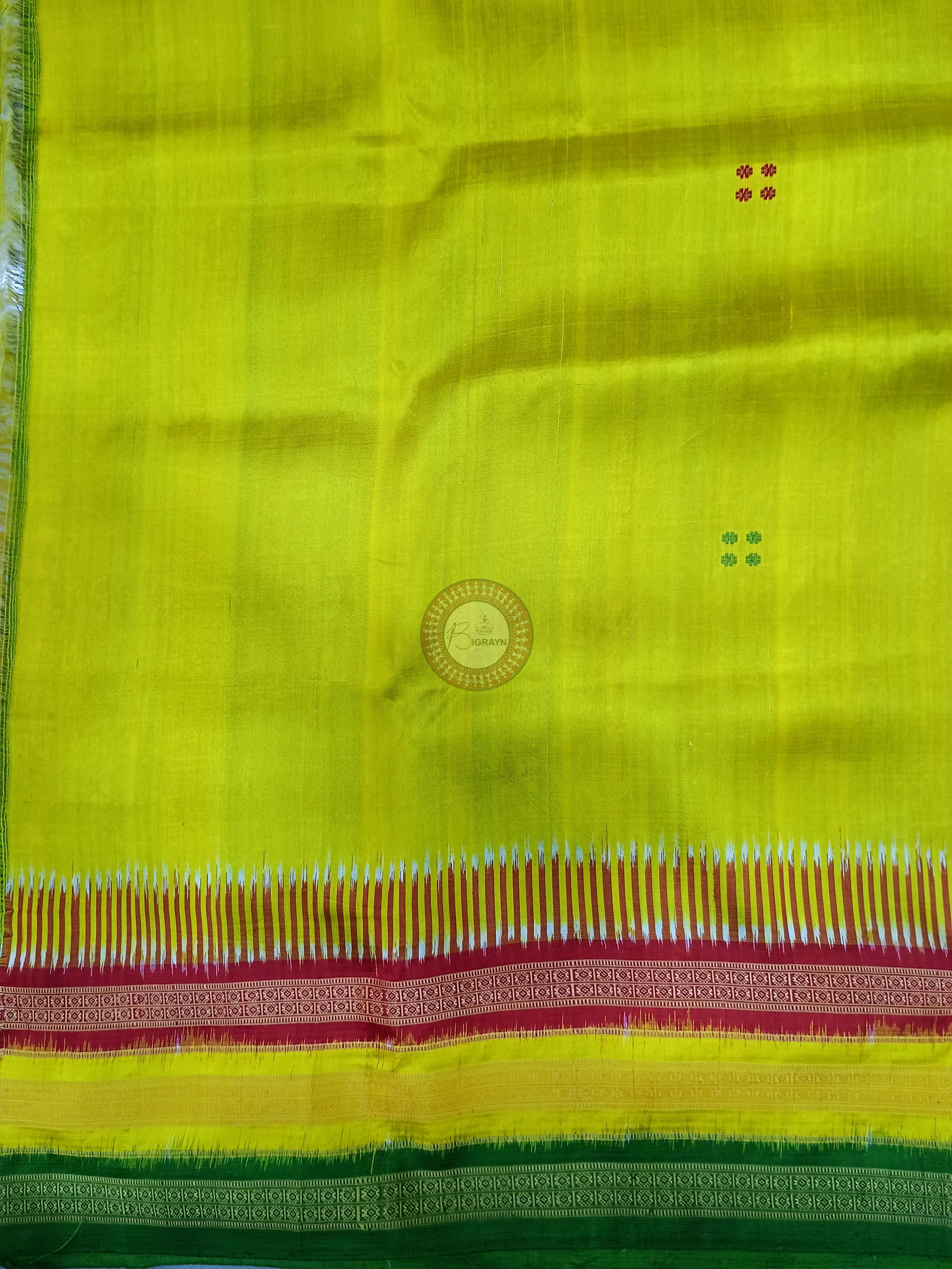 Yellow Green Kathifera Odisha Handloom Khandua Silk Saree