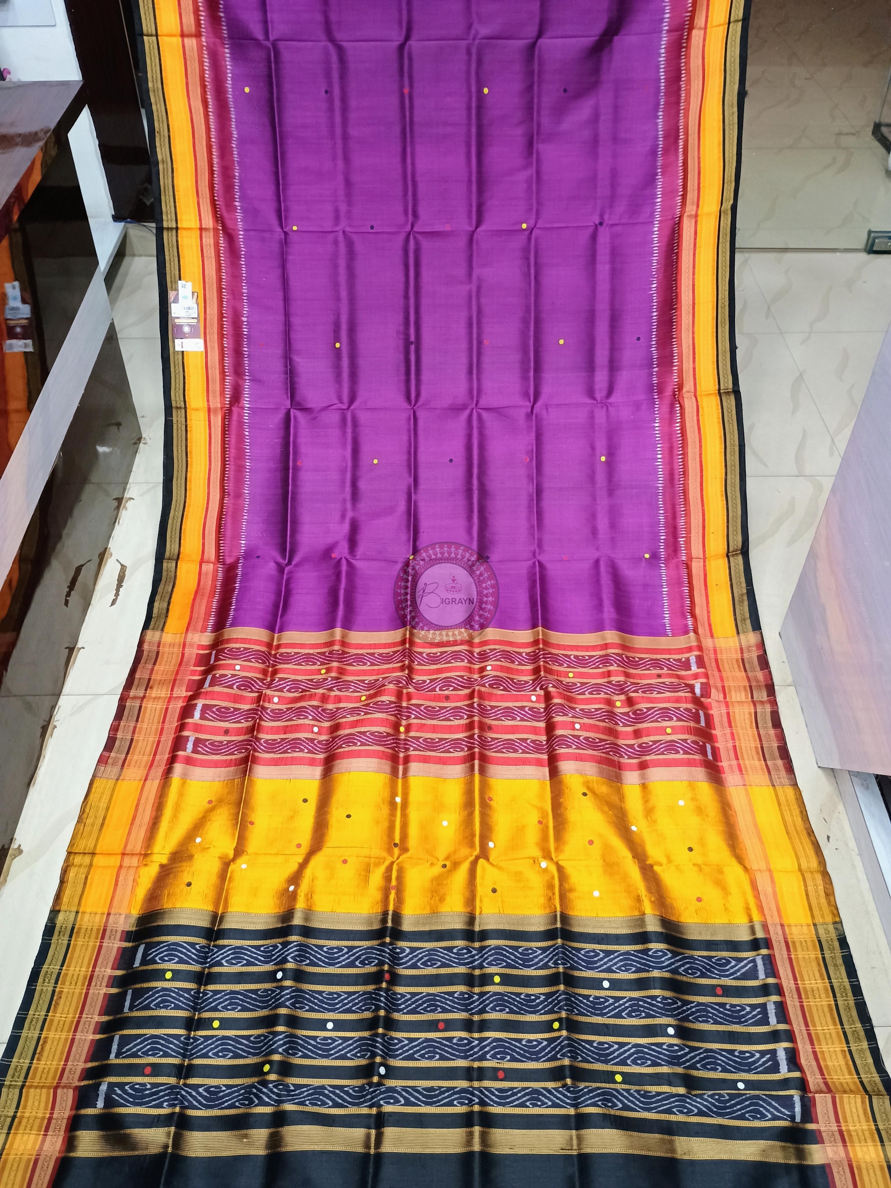 Magenta Yellow Black Kathifera Odisha Handloom Khandua Silk Saree
