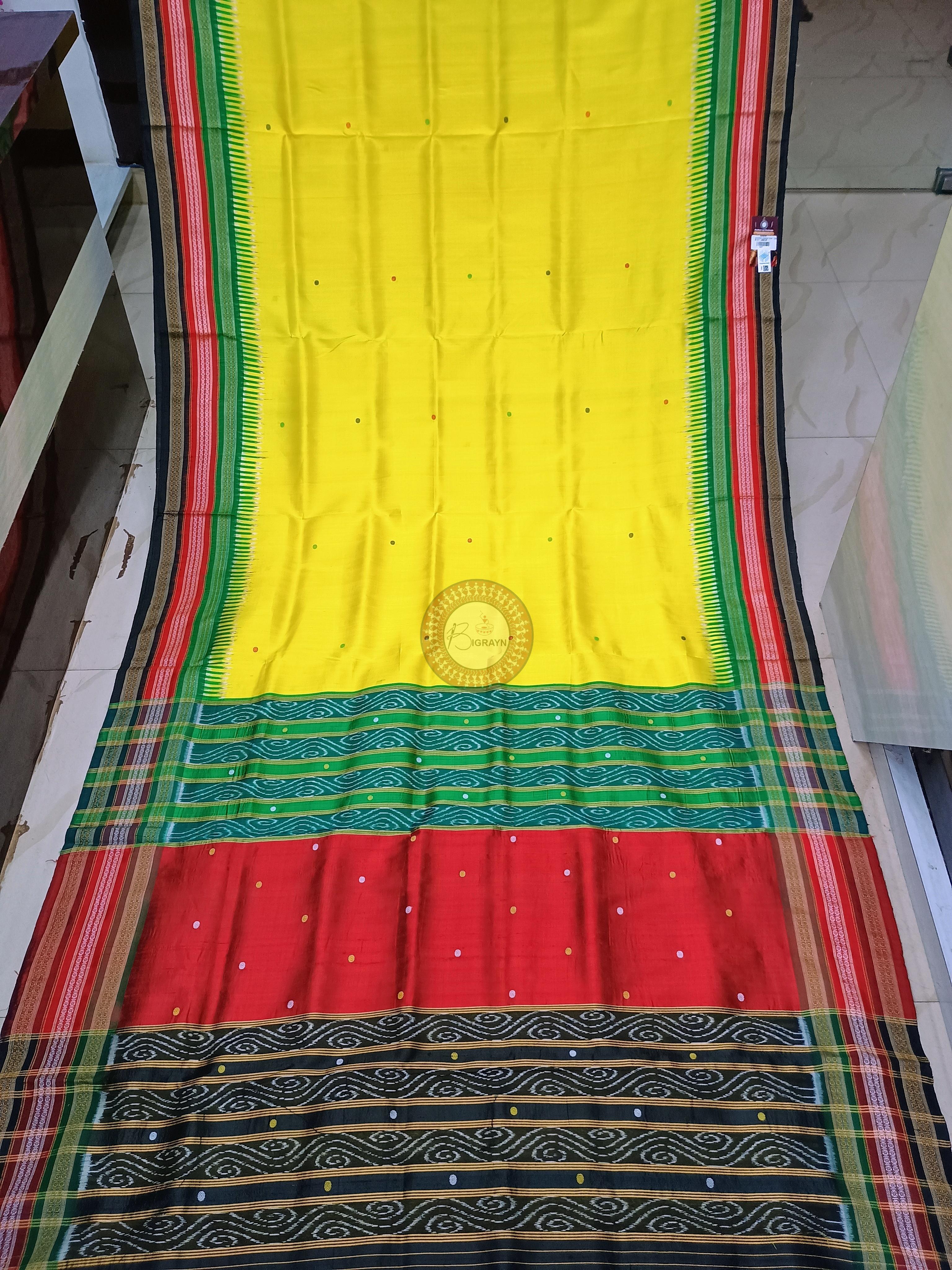 Yellow Red Green Kathifera Odisha Handloom Khandua Silk Saree