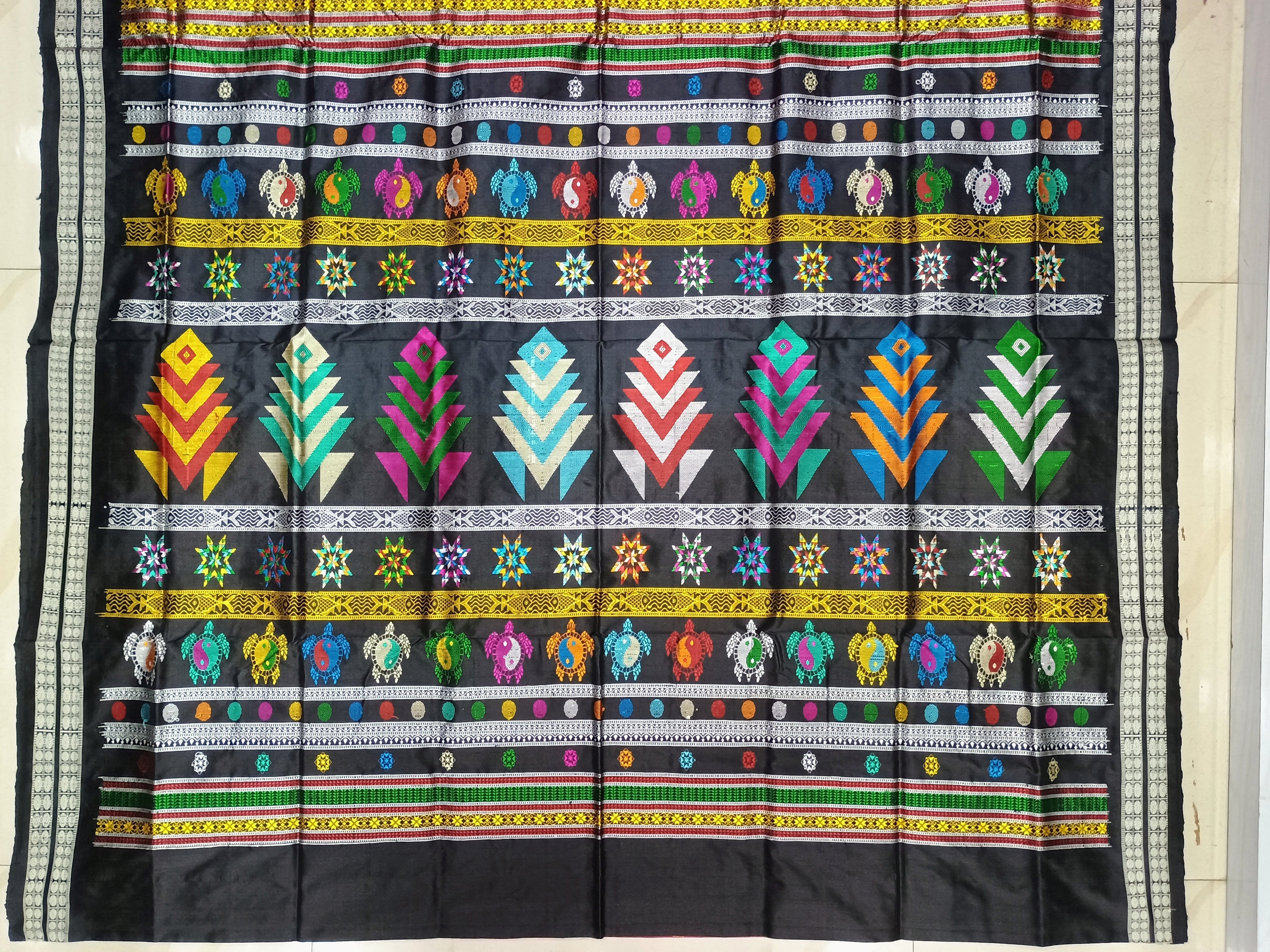 Magenta Black Fish Bomkai Silk Saree