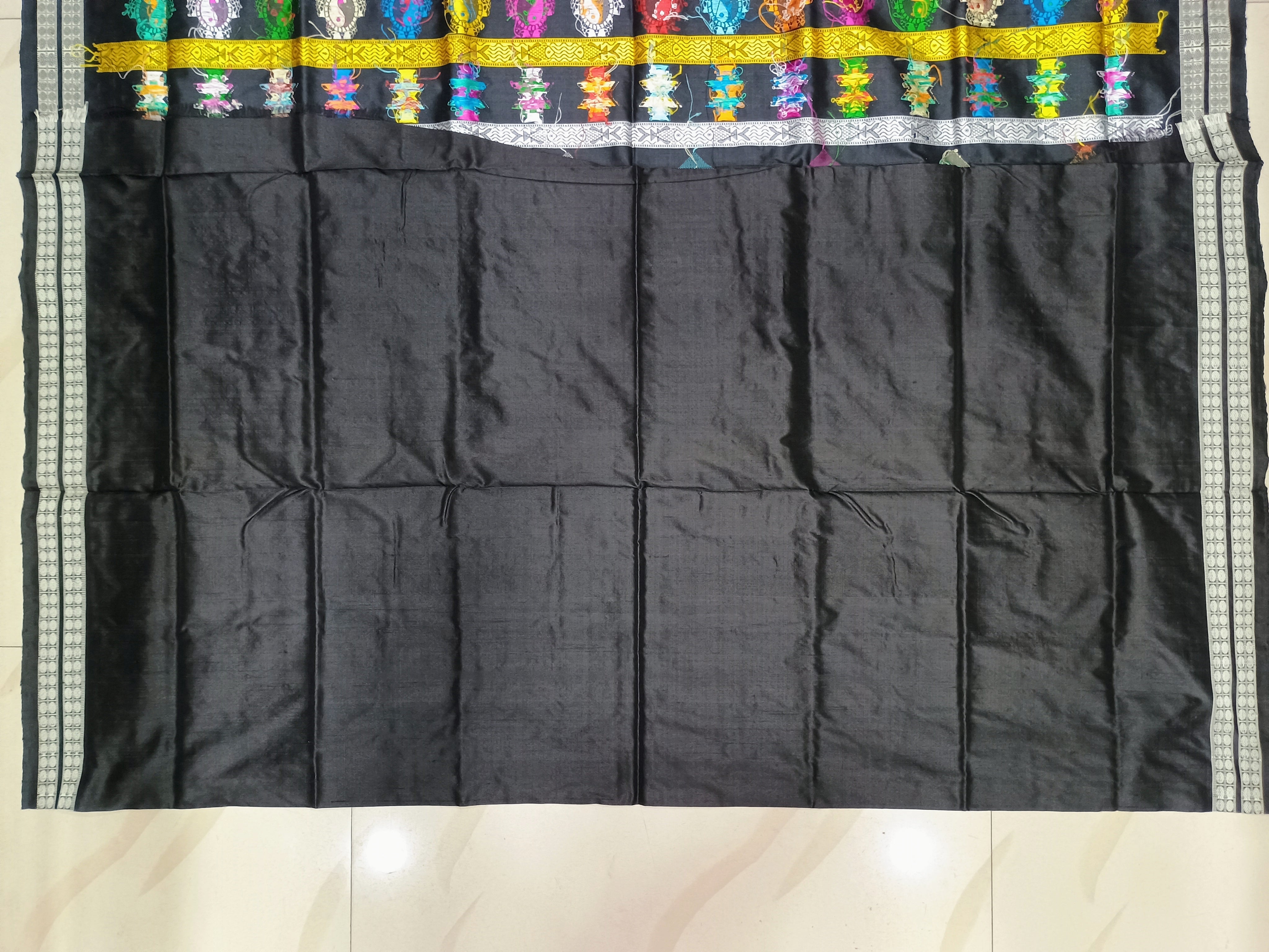 Magenta Black Fish Bomkai Silk Saree
