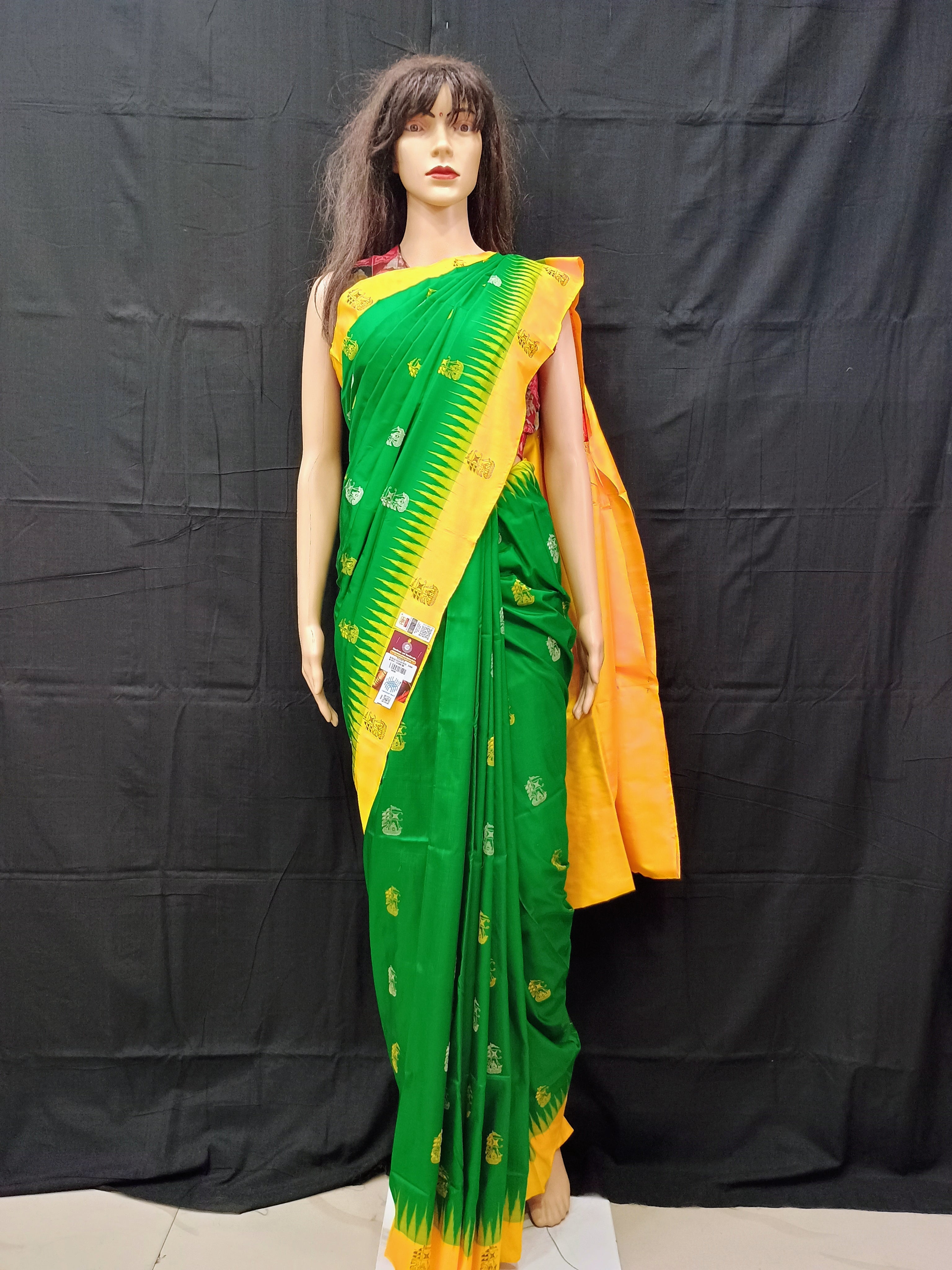 Green Yellow Boita Odisha Handloom Bomkai Silk Saree