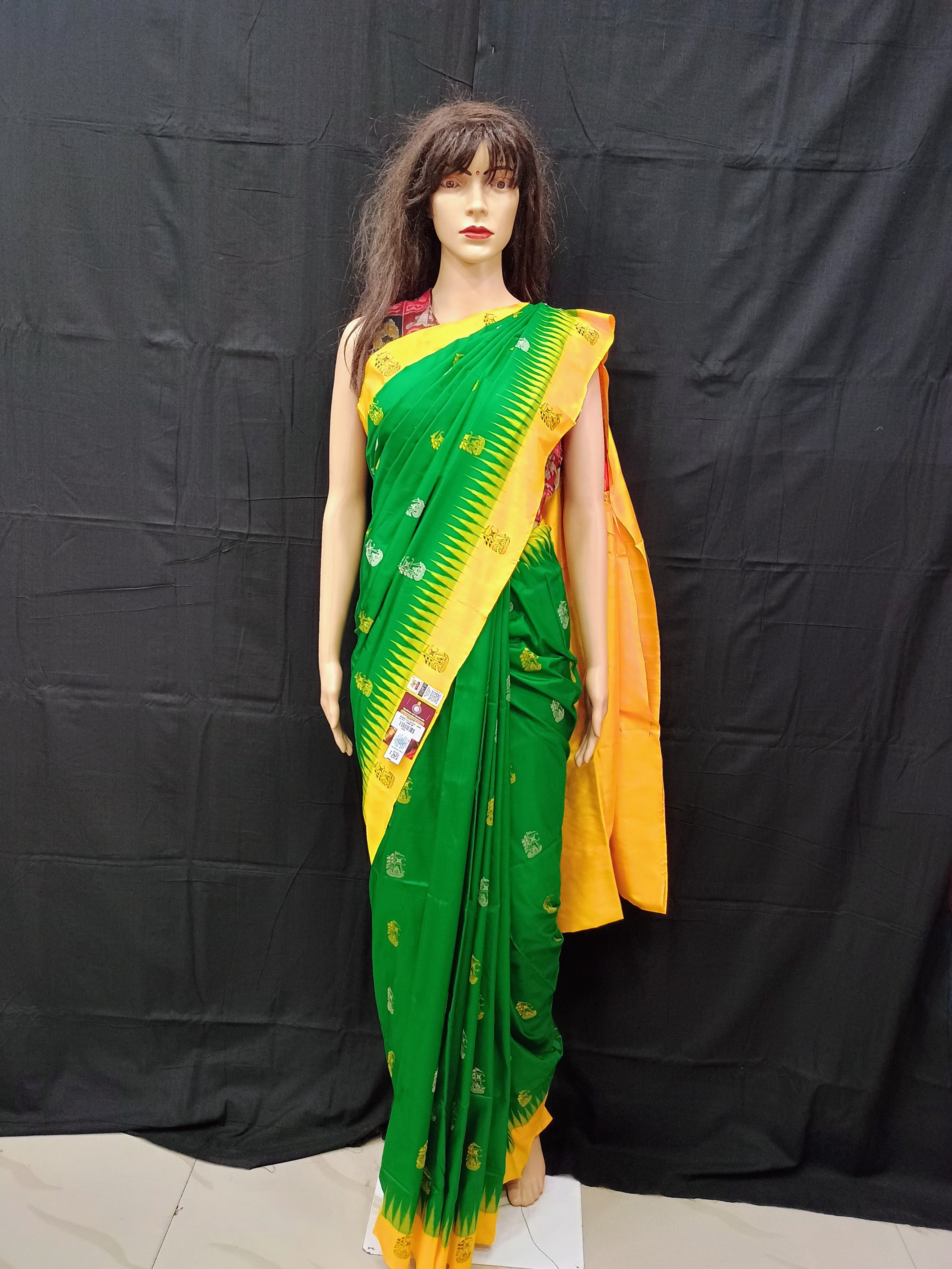 Green Yellow Boita Odisha Handloom Bomkai Silk Saree