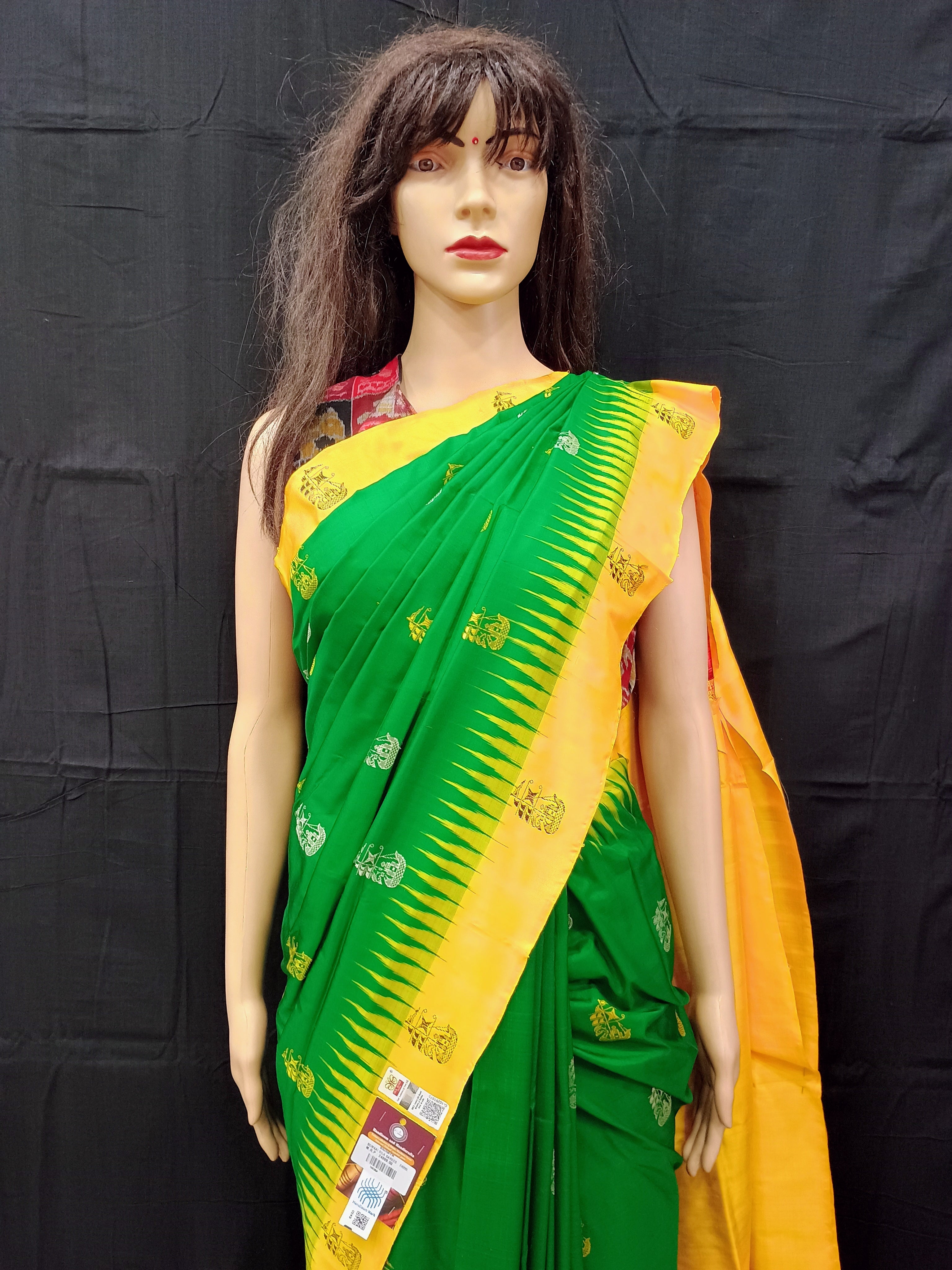 Green Yellow Boita Odisha Handloom Bomkai Silk Saree