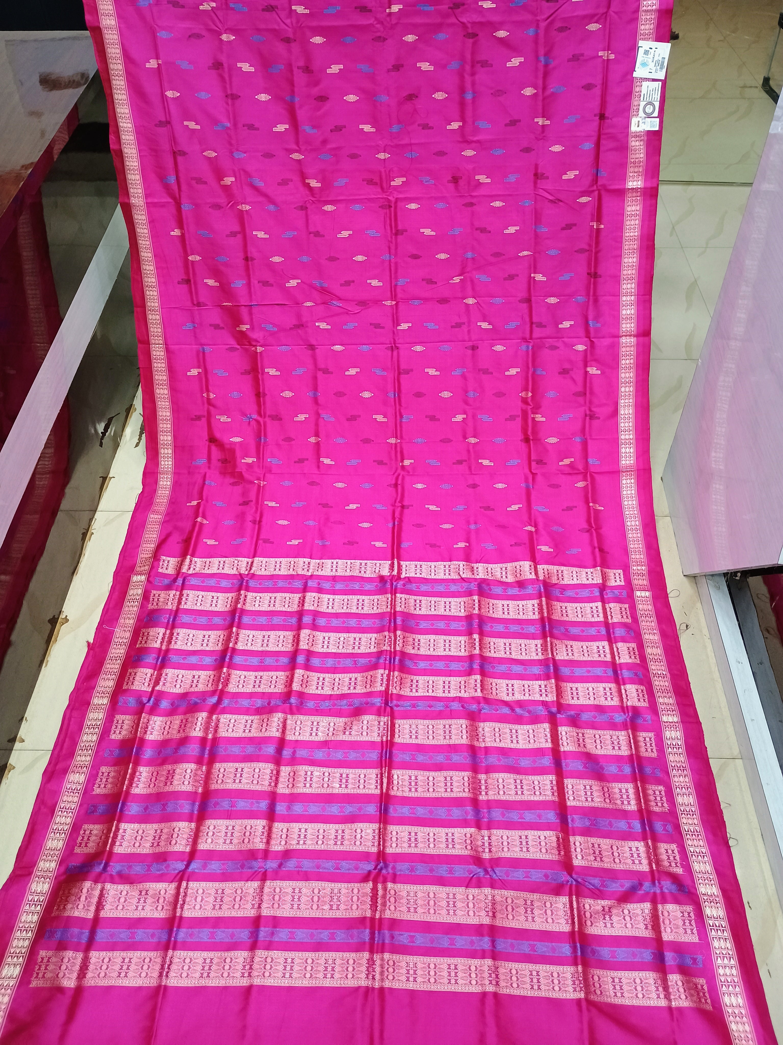 Black Magenta Patly Hazar Buti Bomkai Silk Saree