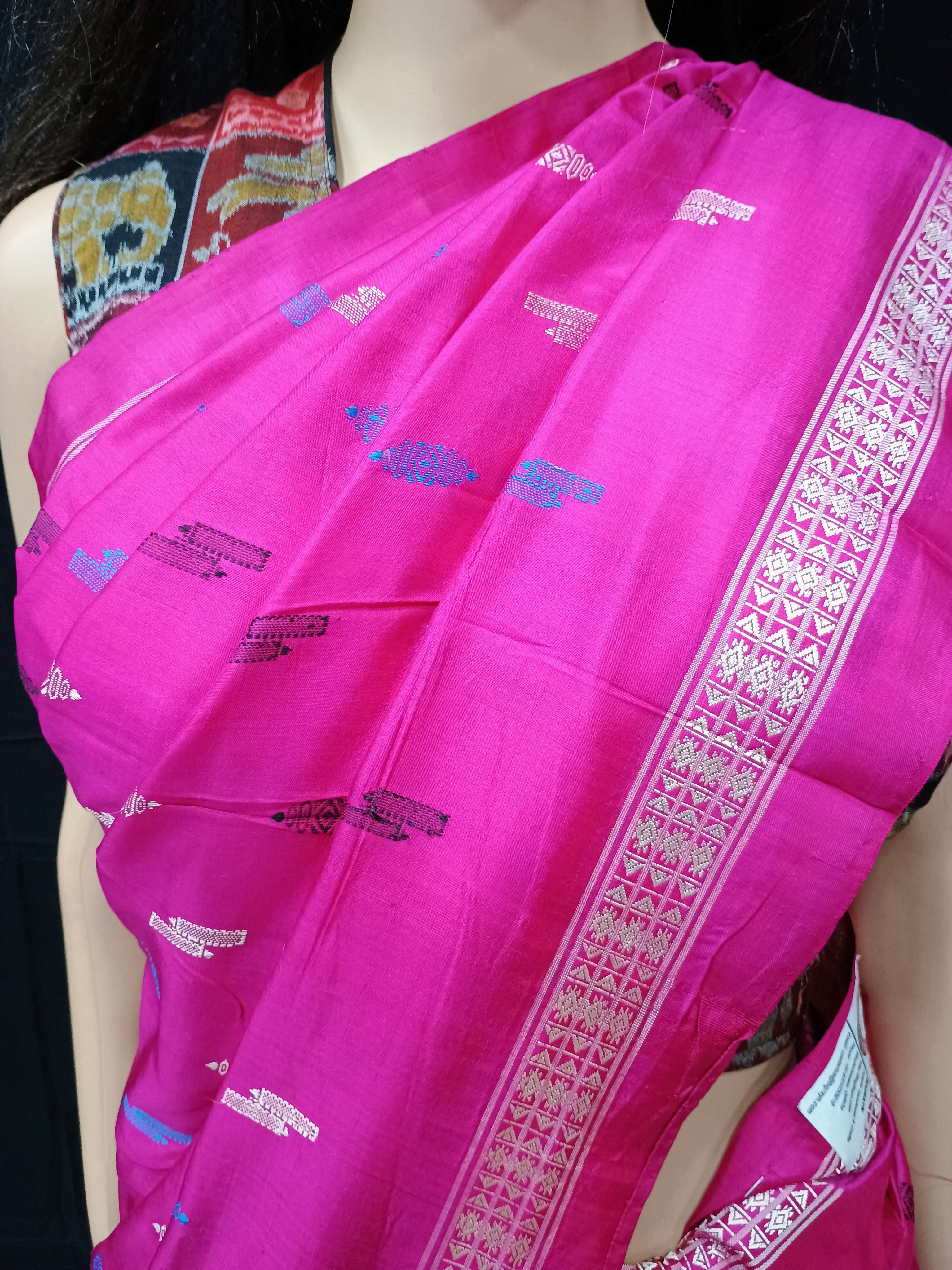 Black Magenta Patly Hazar Buti Bomkai Silk Saree