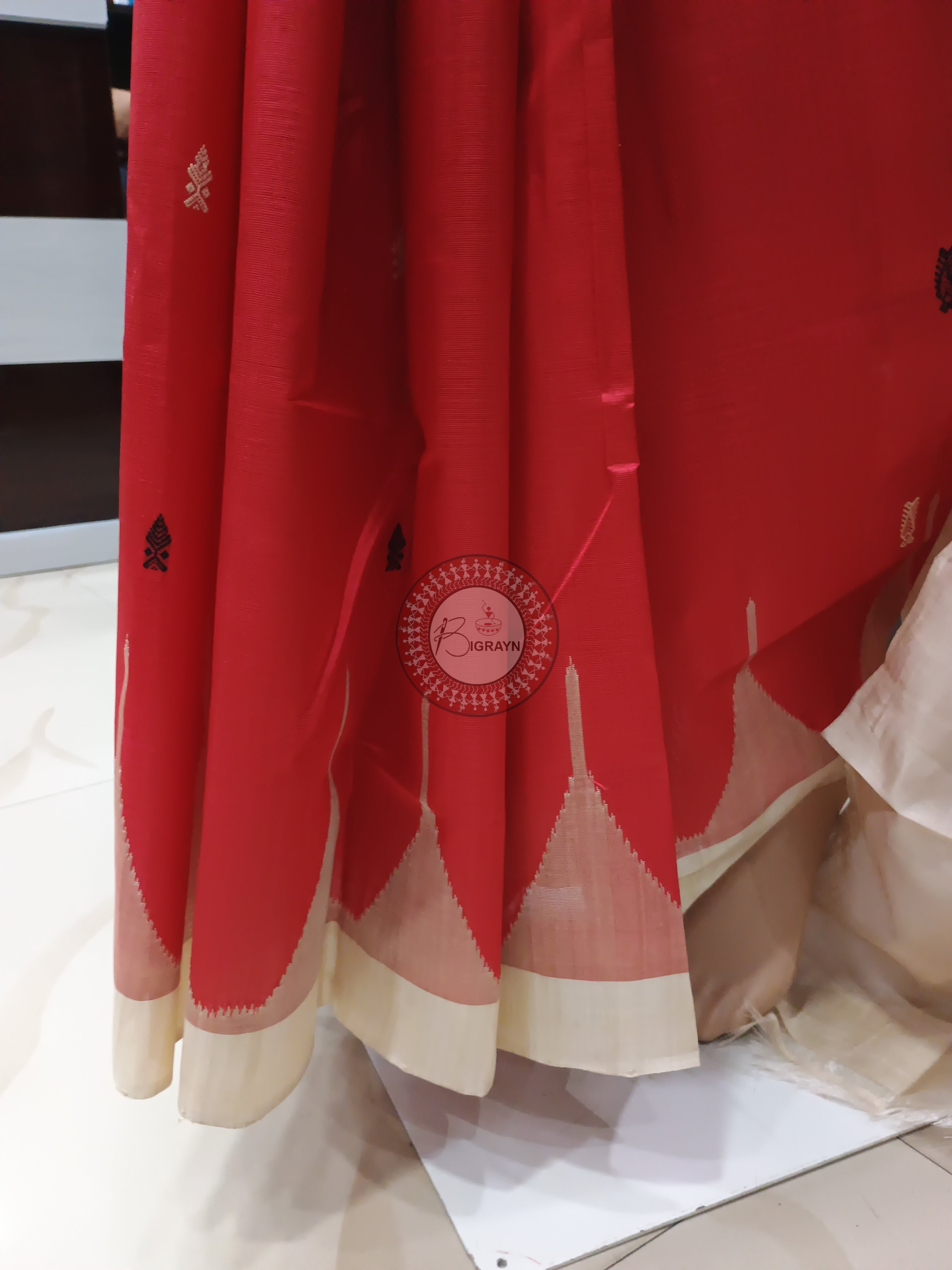 Red Tussarite Weaves Design Phoda Kumbh Tusser Silk Saree