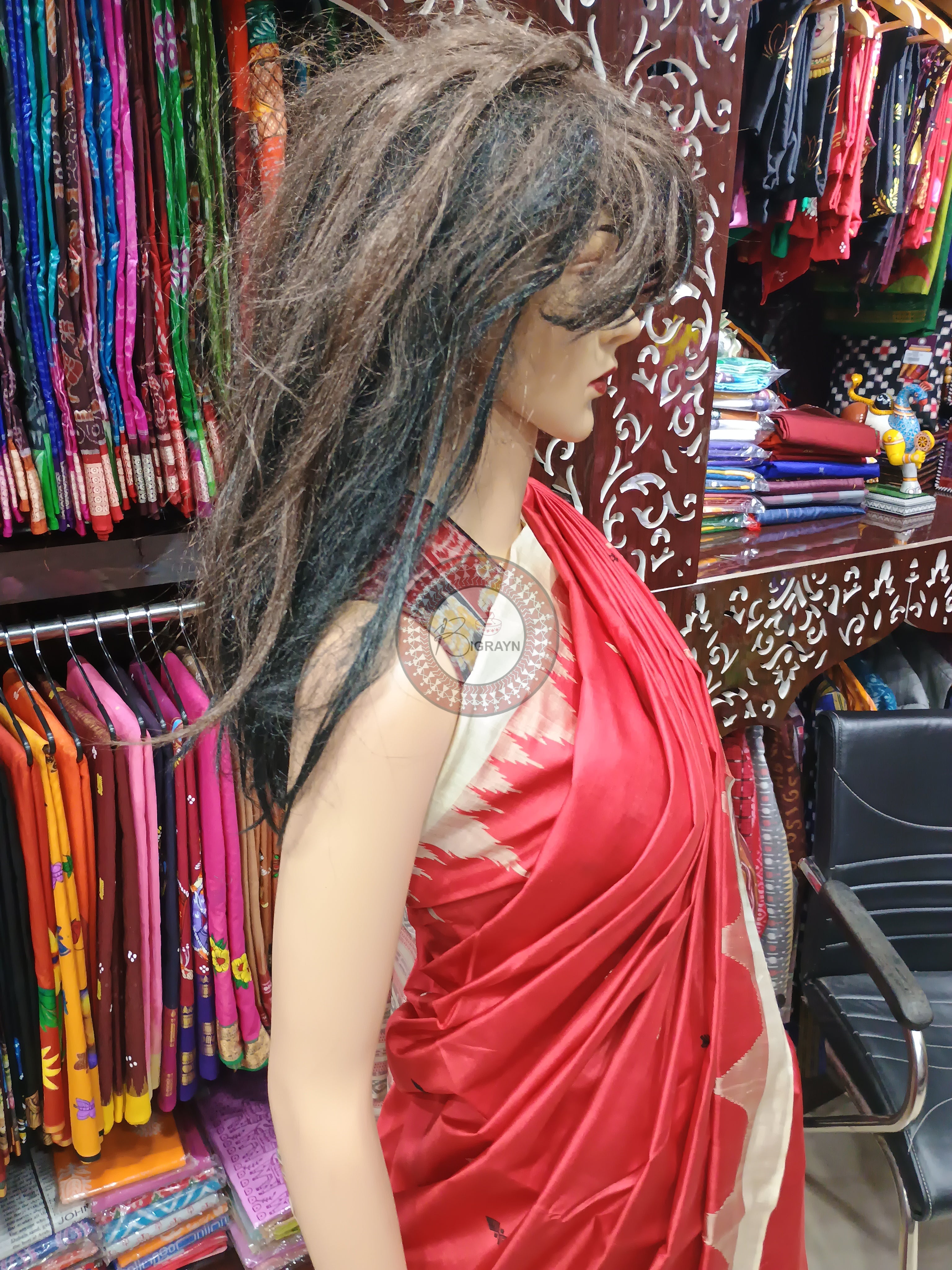 Red Tussarite Weaves Design Phoda Kumbh Tusser Silk Saree