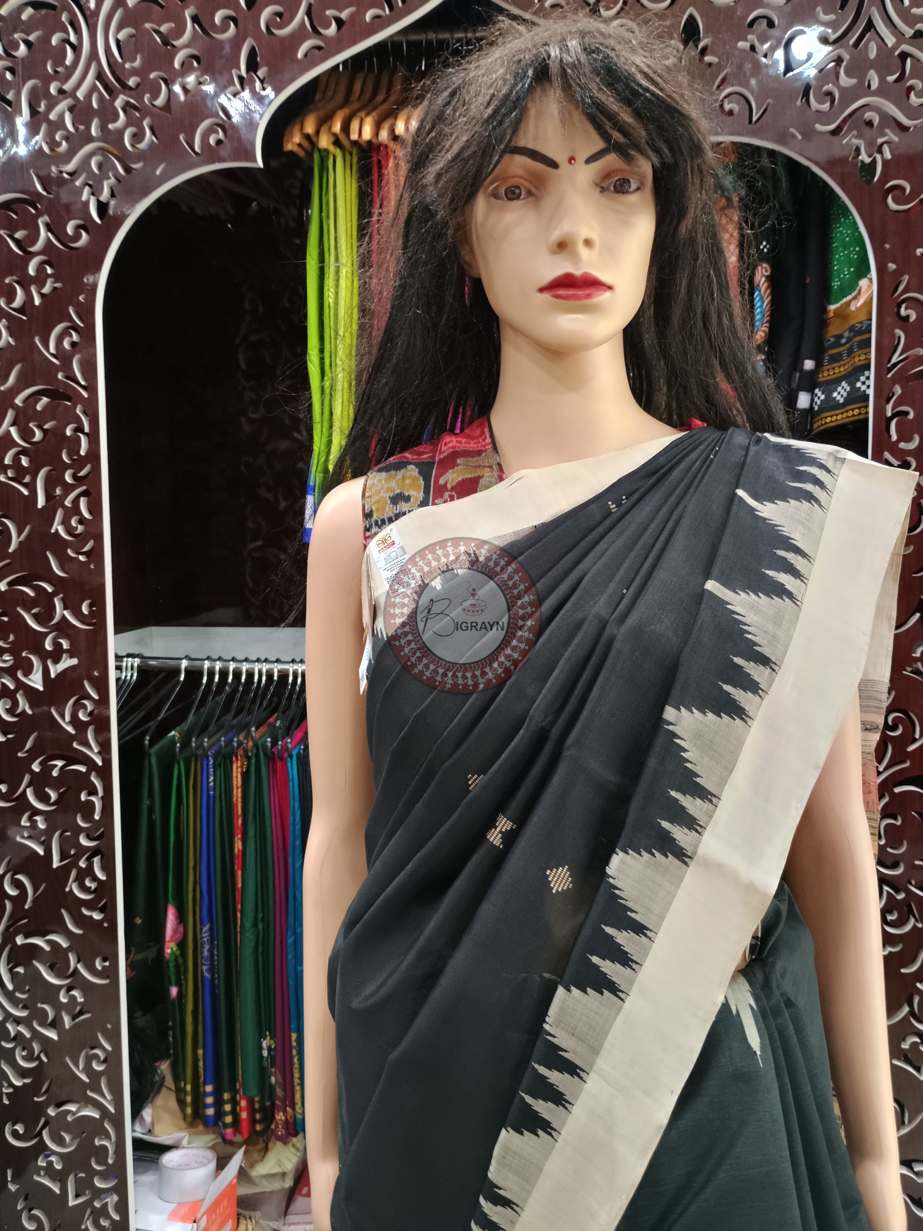 Black Tussarite Phoda Kubha Tusser Silk Saree