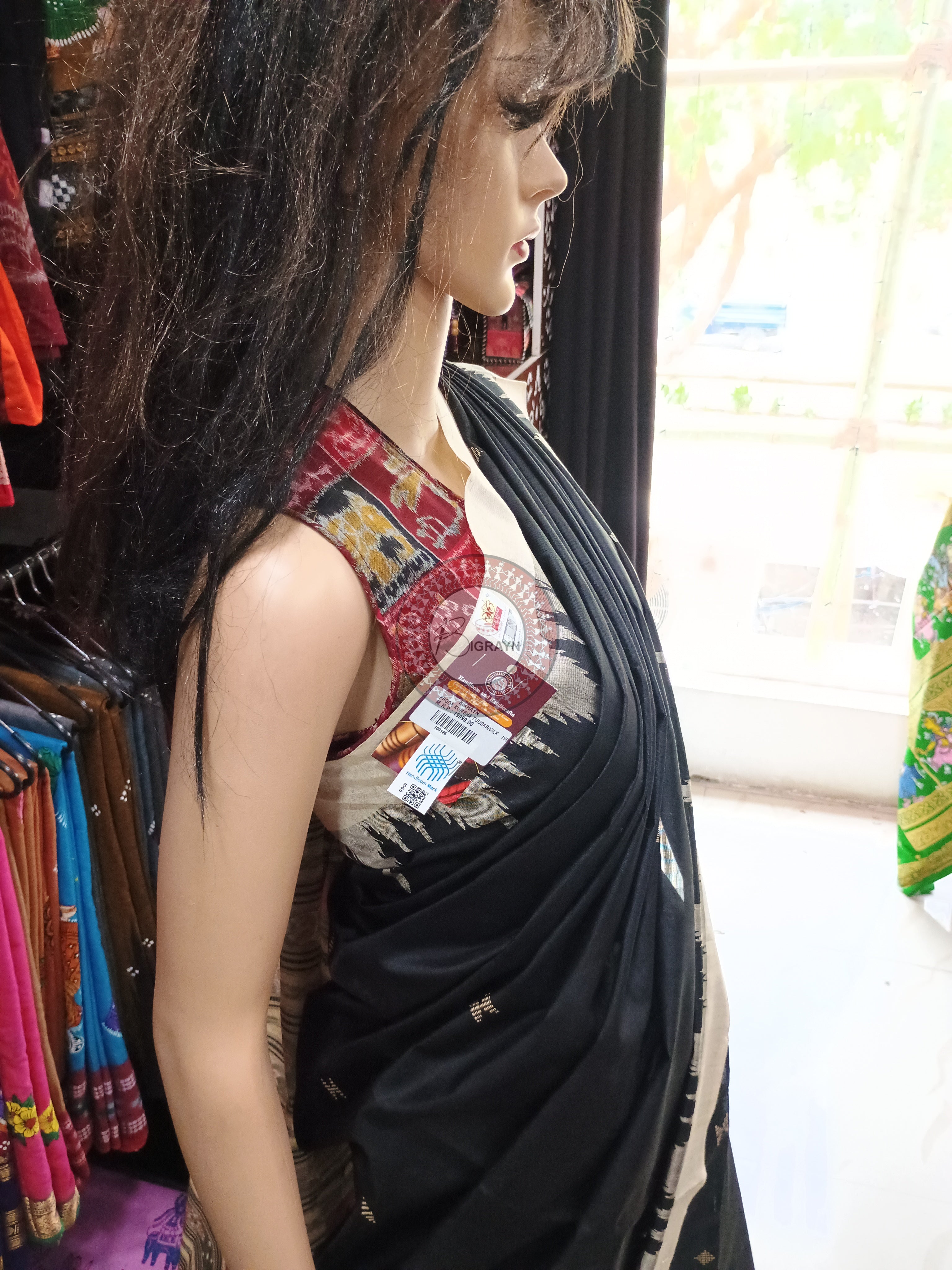 Black Tussarite Phoda Kubha Tusser Silk Saree